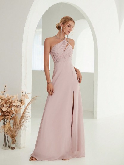 Leely Women's Elegant One Shoulder Sleeveless Party Dress