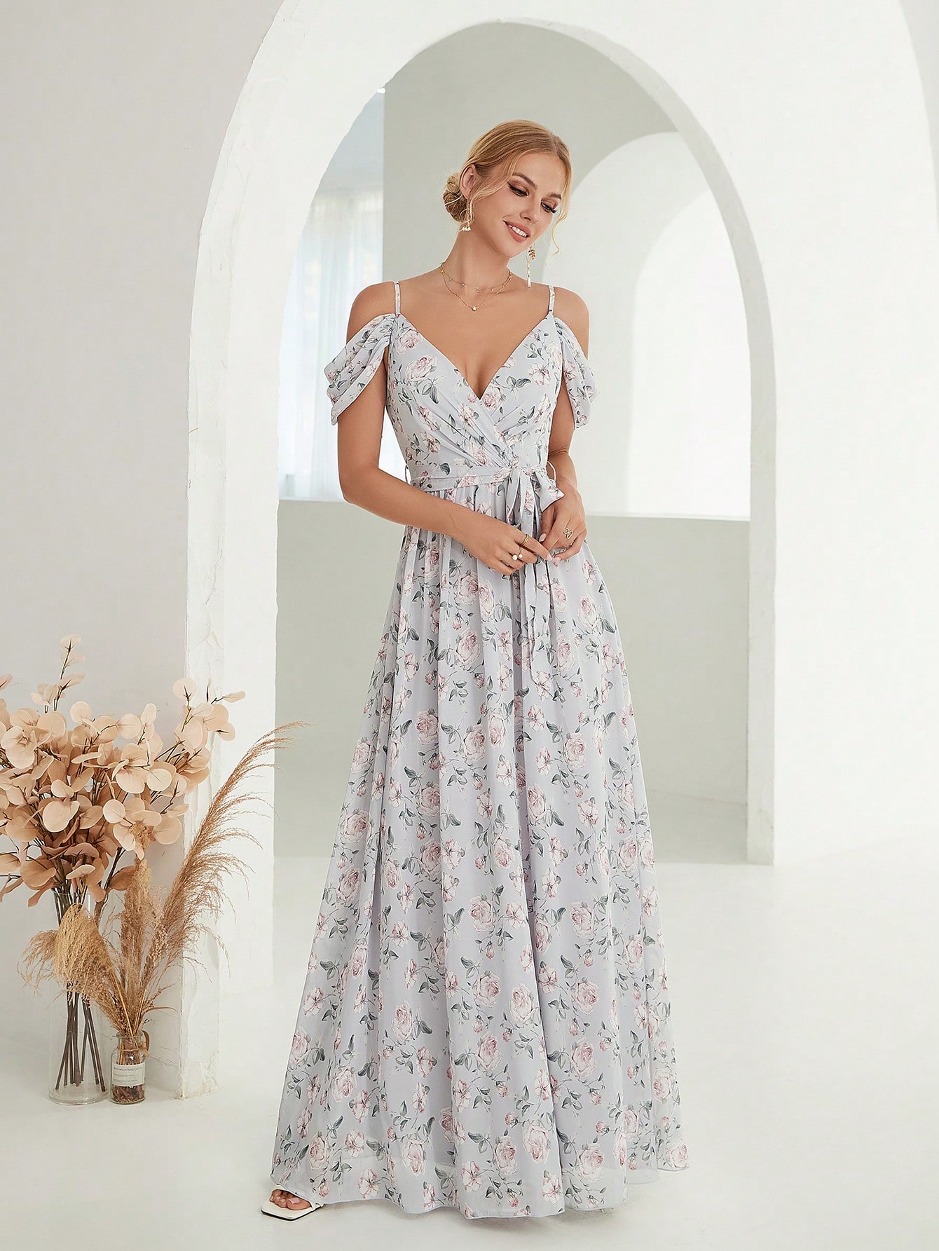 Leely Elegant Spaghetti Straps Cold Shoulder A-line Party Dress