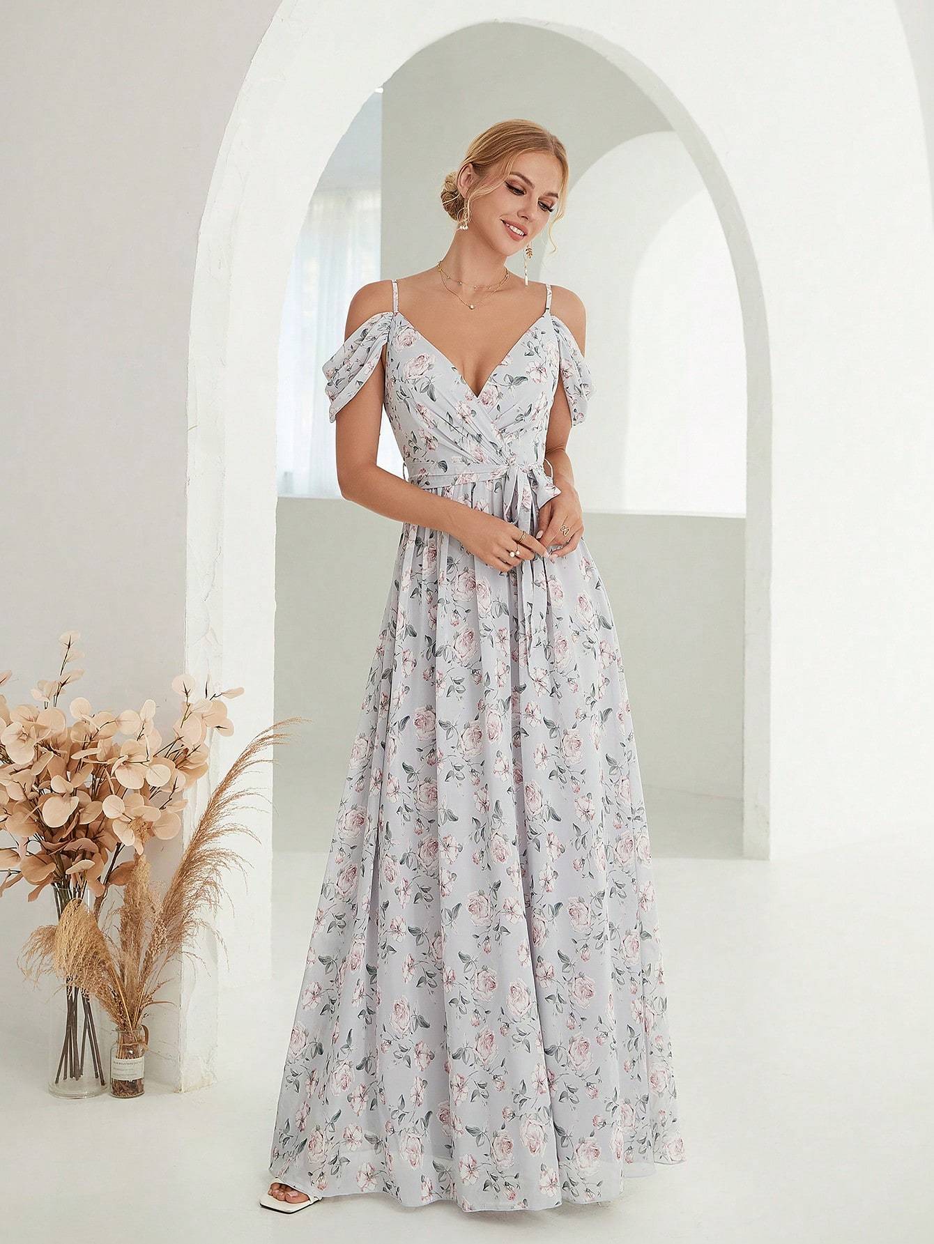 Leely Elegant Spaghetti Straps Cold Shoulder A-line Party Dress