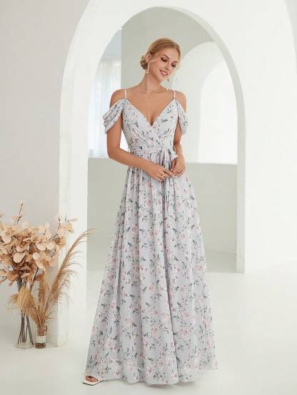 Leely Elegant Spaghetti Straps Cold Shoulder A-line Party Dress
