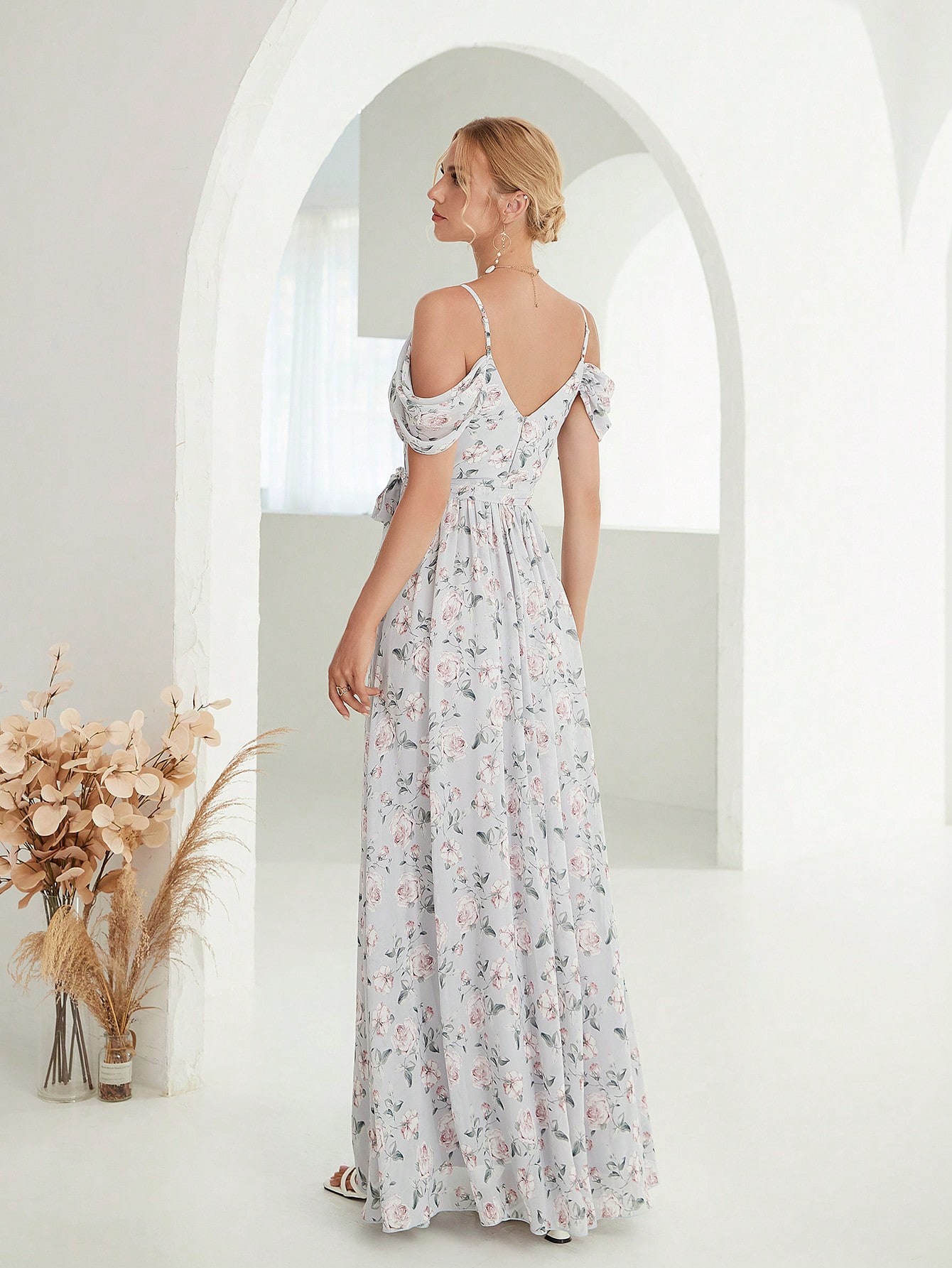 Leely Elegant Spaghetti Straps Cold Shoulder A-line Party Dress