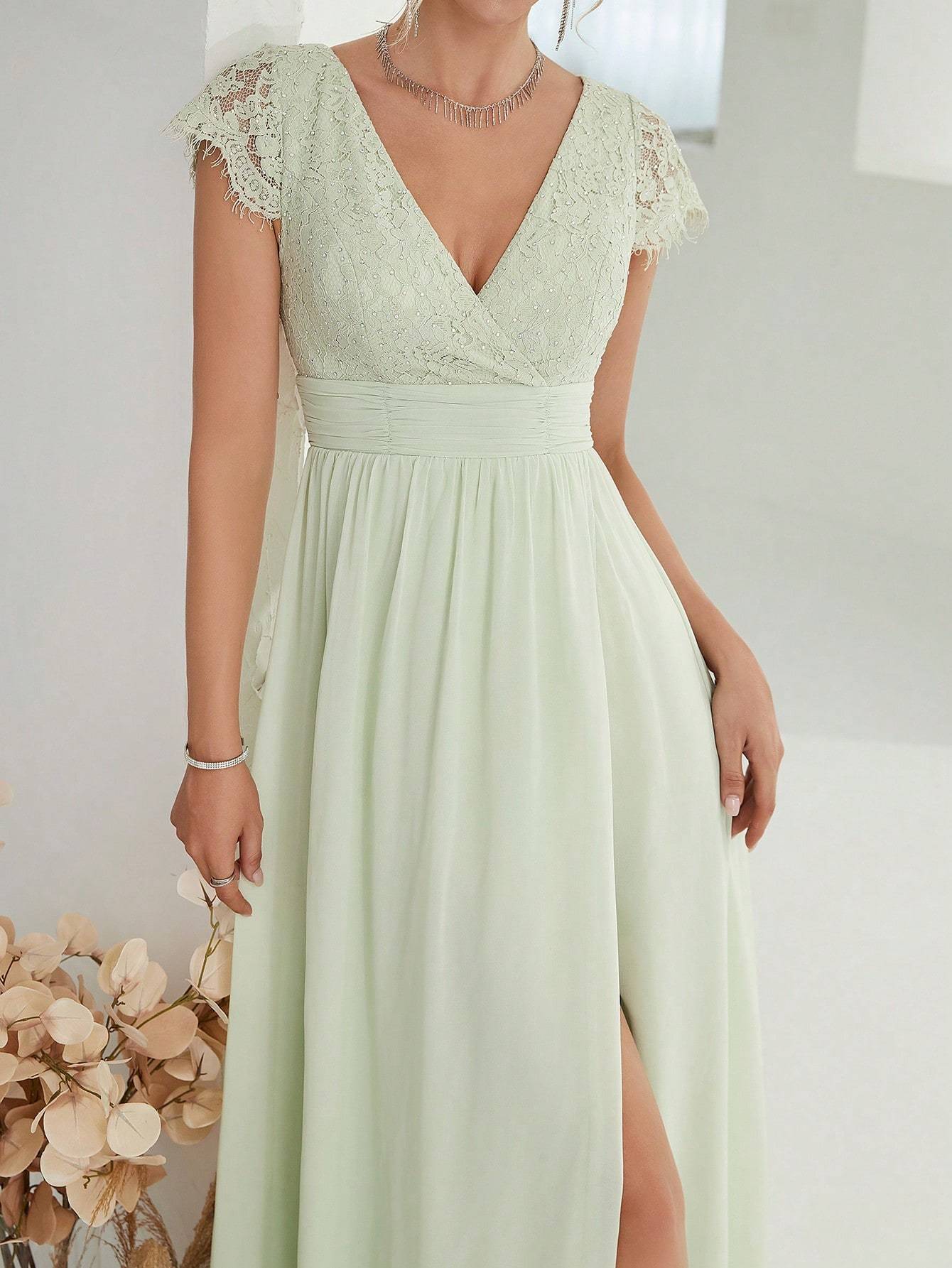 Leely Elegant V Neck Cap Sleeve A-line Party Dress