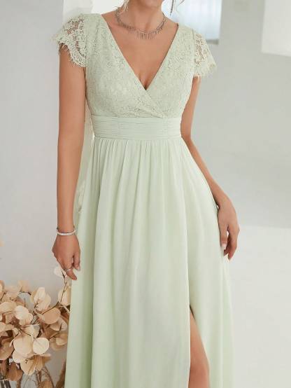 Leely Elegant V Neck Cap Sleeve A-line Party Dress