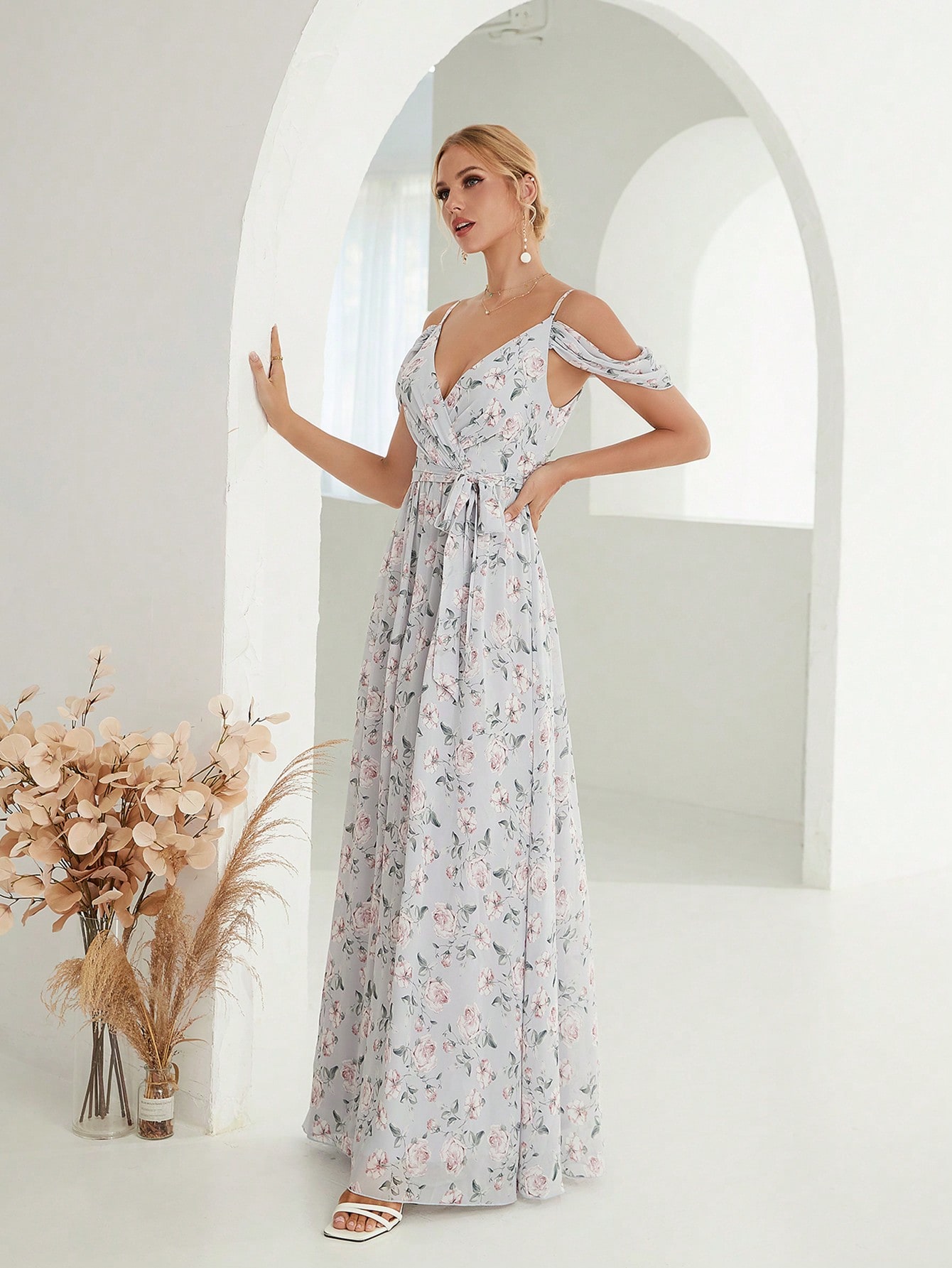 Leely Elegant Spaghetti Straps Cold Shoulder A-line Party Dress