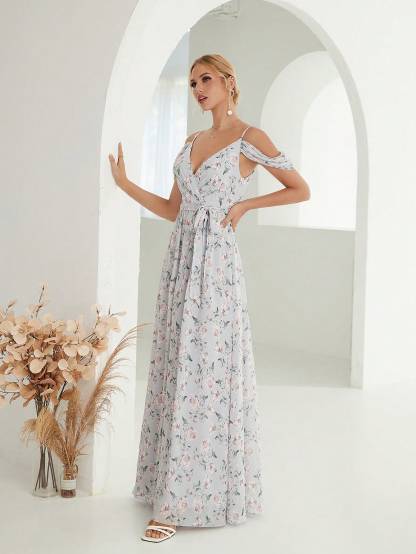 Leely Elegant Spaghetti Straps Cold Shoulder A-line Party Dress