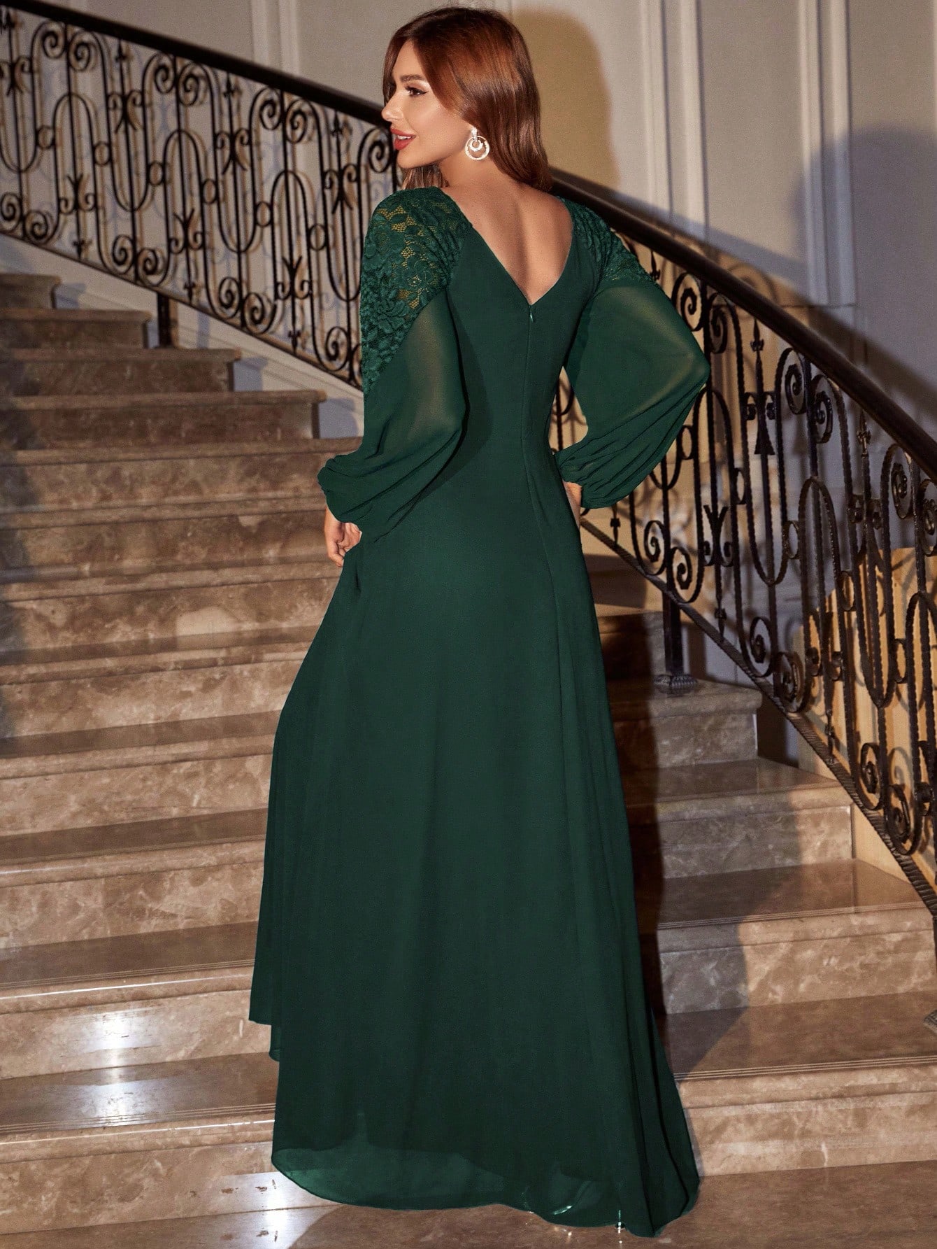 Leely Elegant V Neck Bishop Sleeve A-line Party Dress