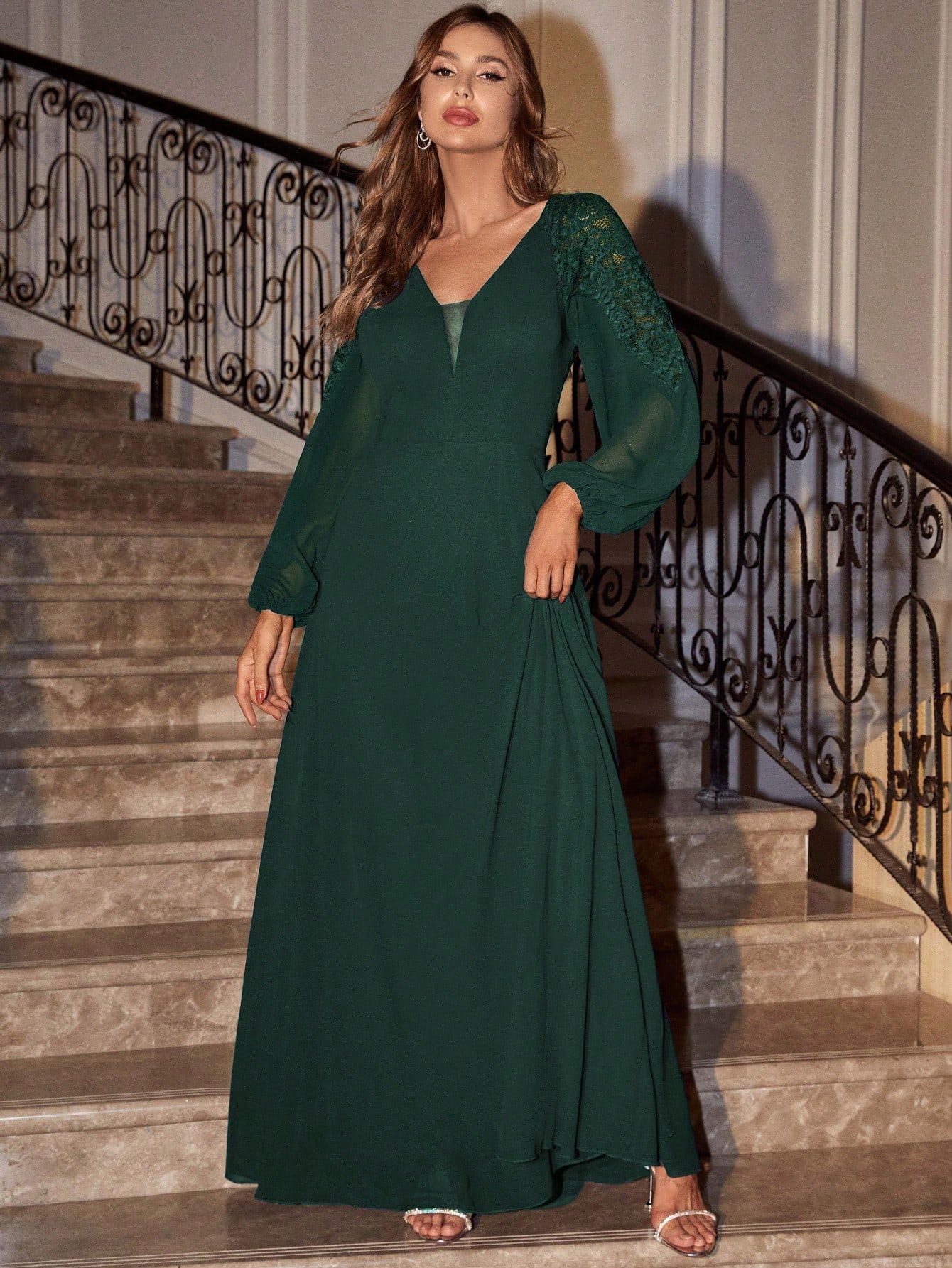 Leely Elegant V Neck Bishop Sleeve A-line Party Dress
