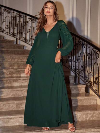 Leely Elegant V Neck Bishop Sleeve A-line Party Dress