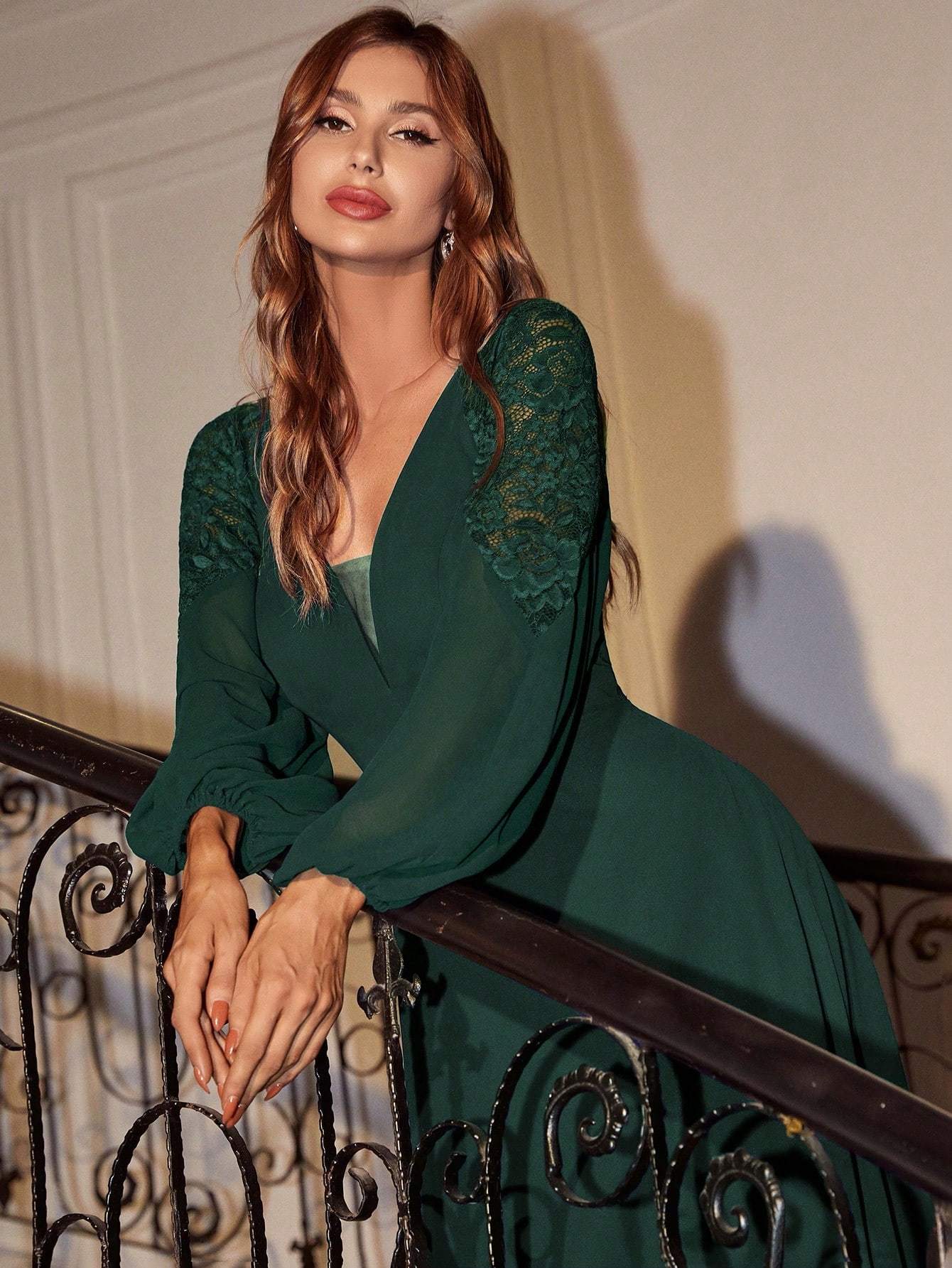 Leely Elegant V Neck Bishop Sleeve A-line Party Dress
