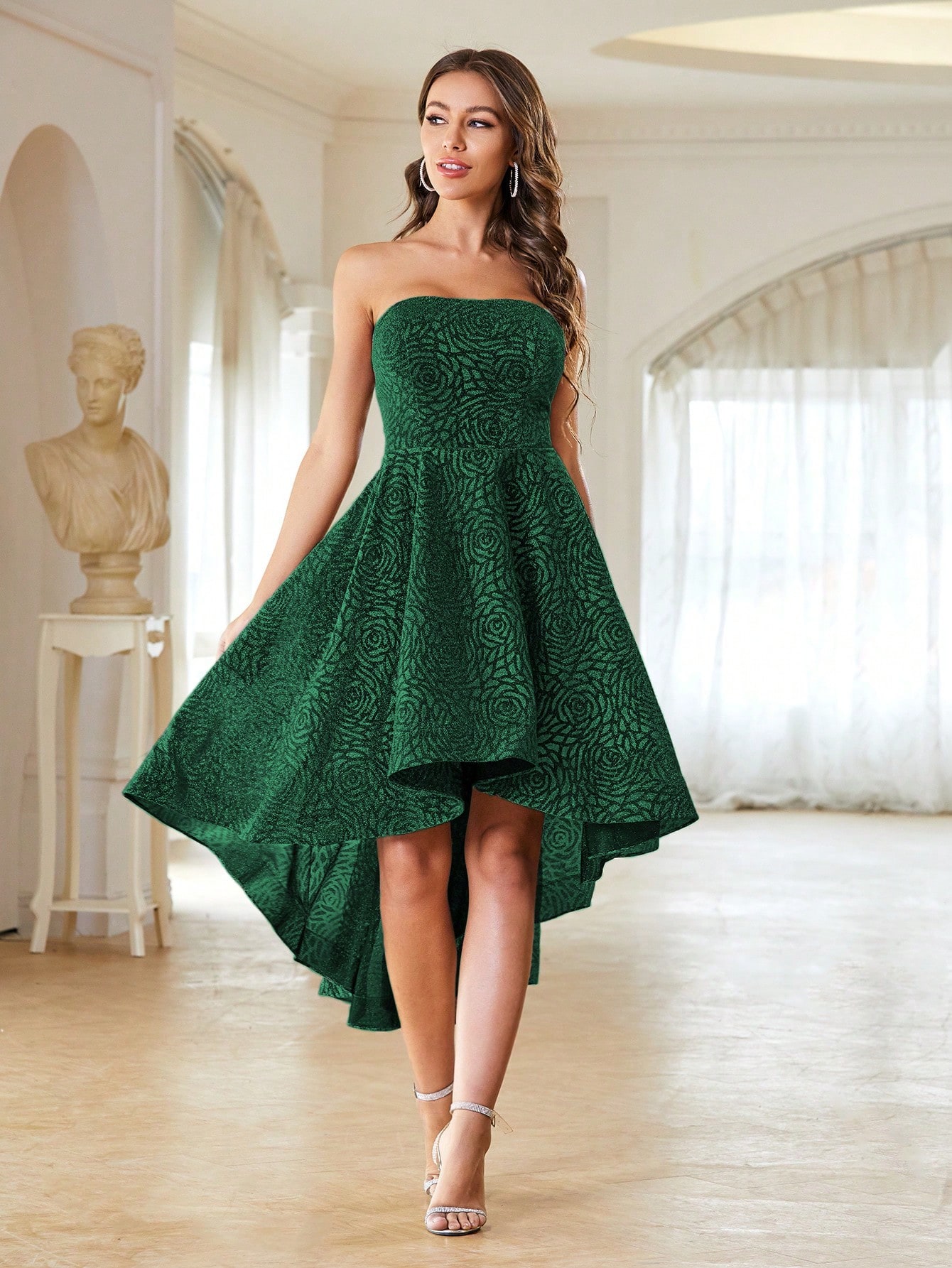 Leely Elegant Strapless Sleeveless A-line High-Low Hem Party Dress