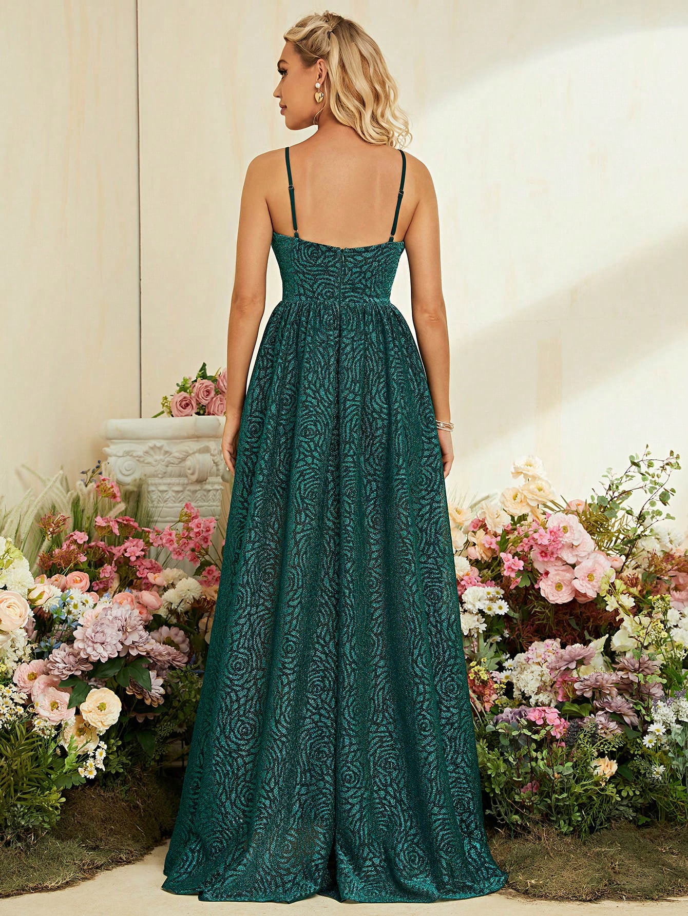 Leely Elegant Women's Spaghetti Strap Sleeveless High Slit A-Line Dress