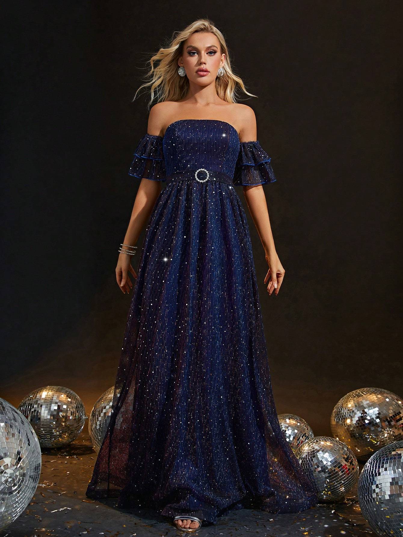 Leely Women's Elegant Off the Shoulder A line Dress