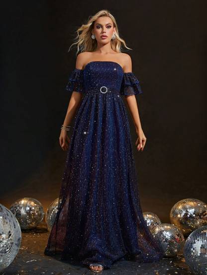 Leely Women's Elegant Off the Shoulder A line Dress