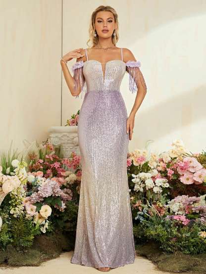 Leely Women's Elegant Sweetheart Cloak Sleeve Lace A-Line Dress