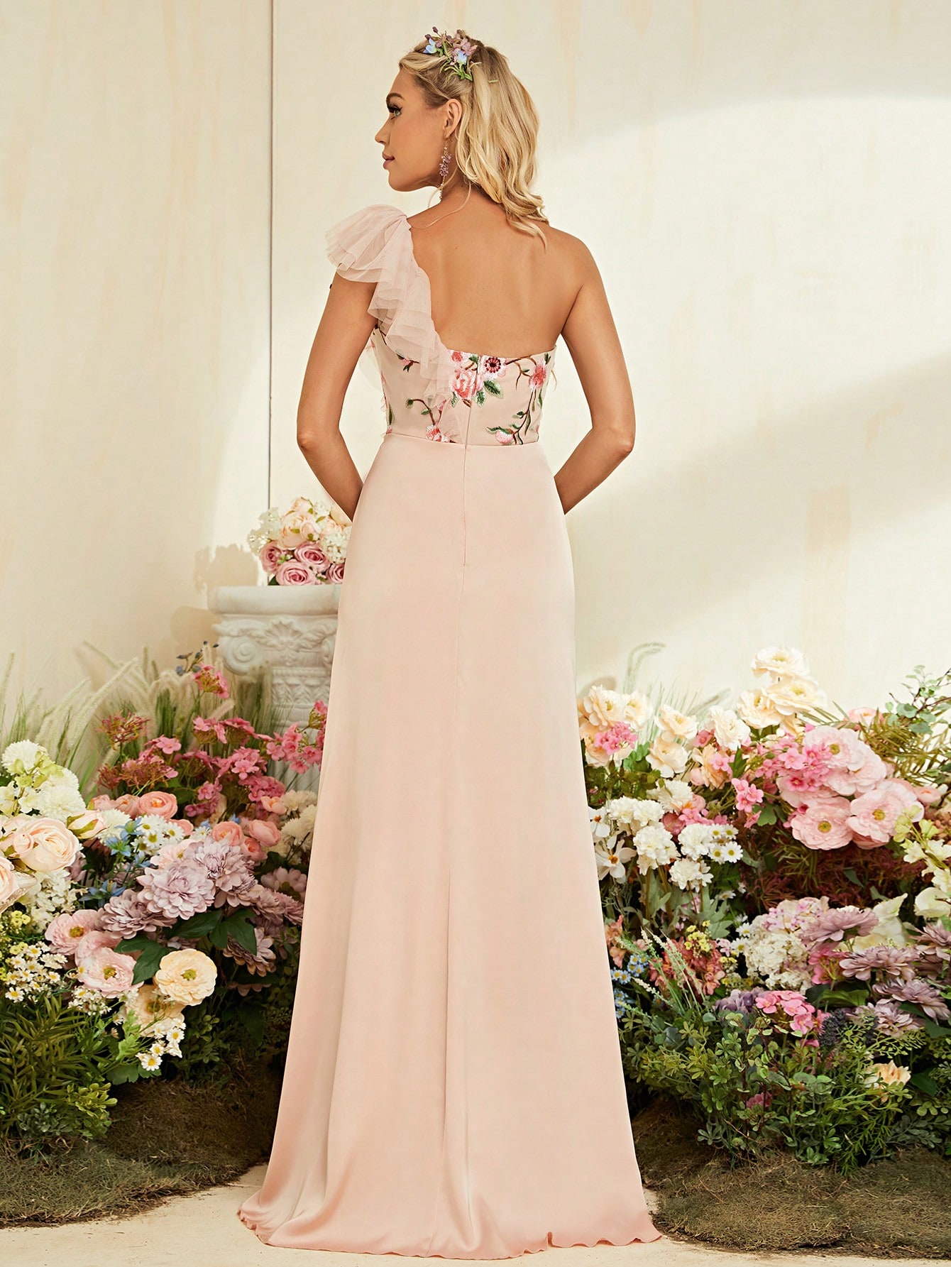 Leely Elegant One Shoulder Sleeveless Chiffon Party Dress