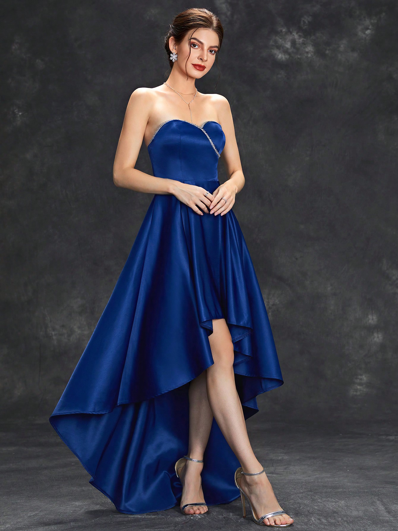 Leely Elegant Strapless Sleeveless A-line Asymmetrical Party Dress