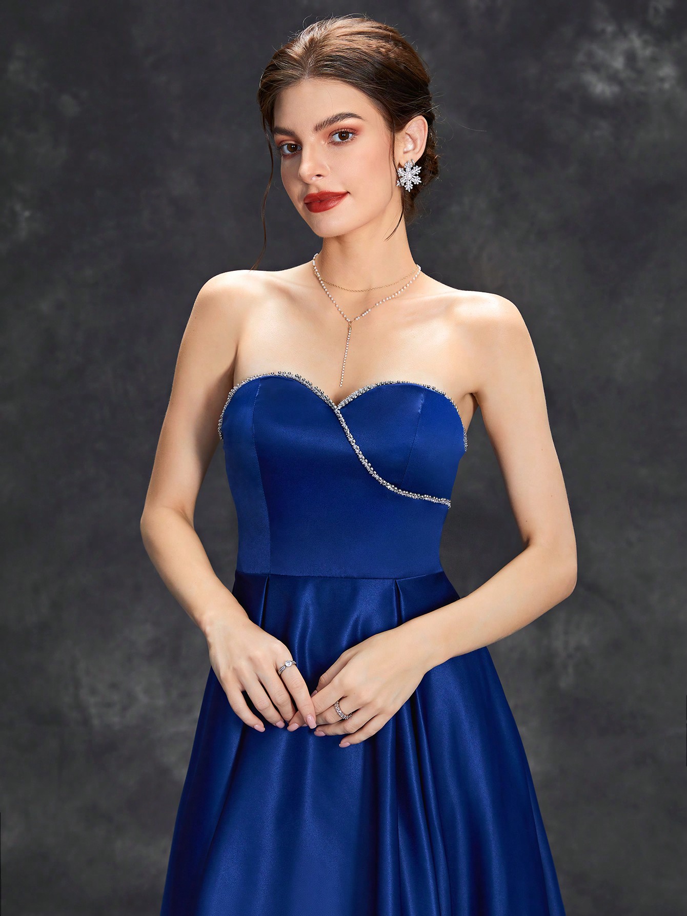 Leely Elegant Strapless Sleeveless A-line Asymmetrical Party Dress