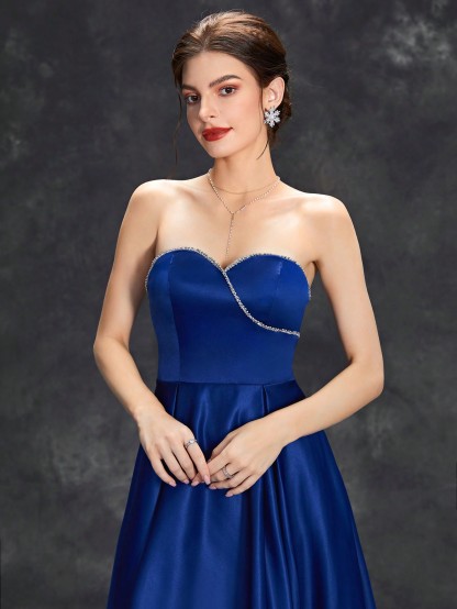 Leely Elegant Strapless Sleeveless A-line Asymmetrical Party Dress