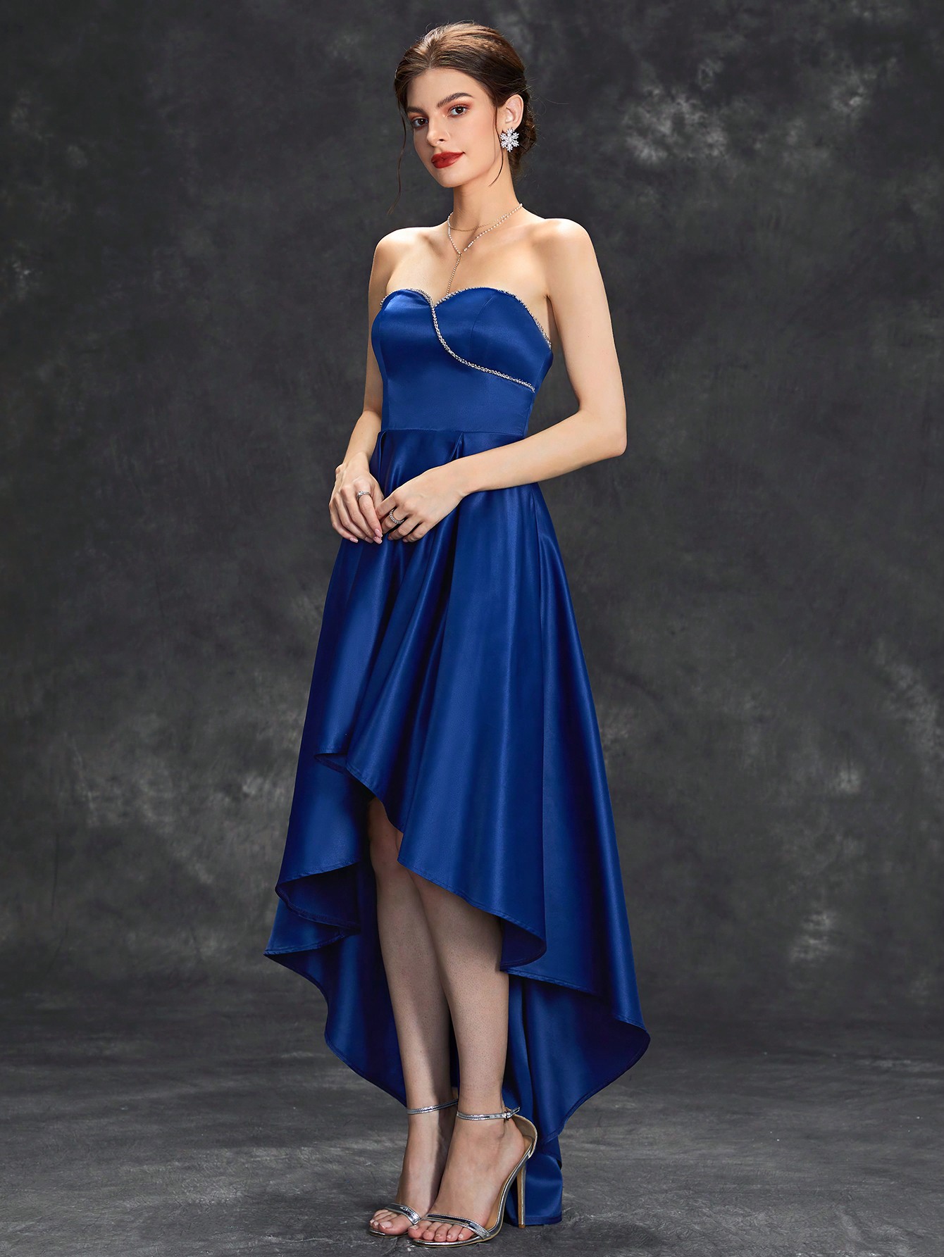 Leely Elegant Strapless Sleeveless A-line Asymmetrical Party Dress