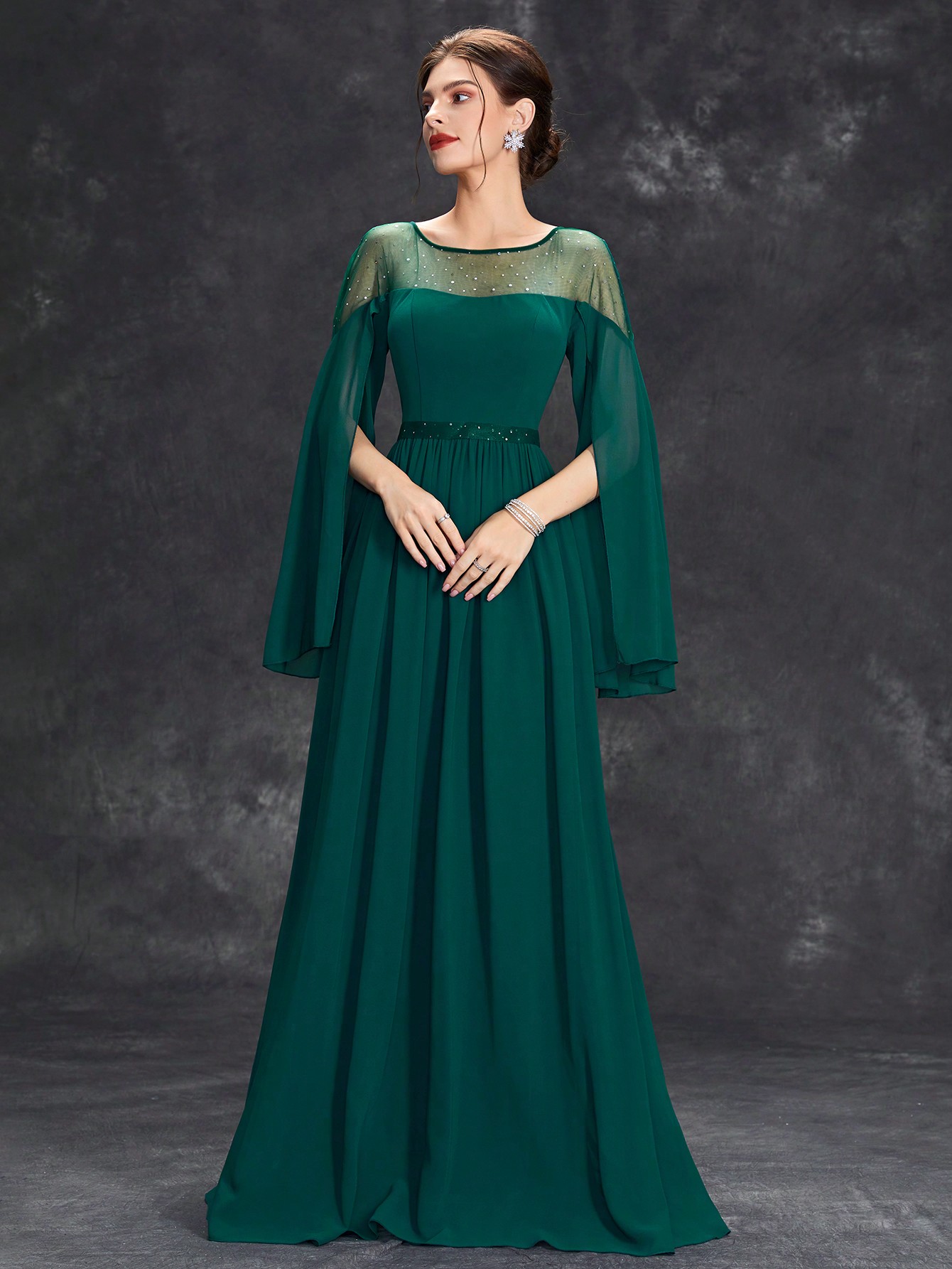 Leely Women's Elegant Sweetheart Cloak Sleeve Lace A-Line Dress