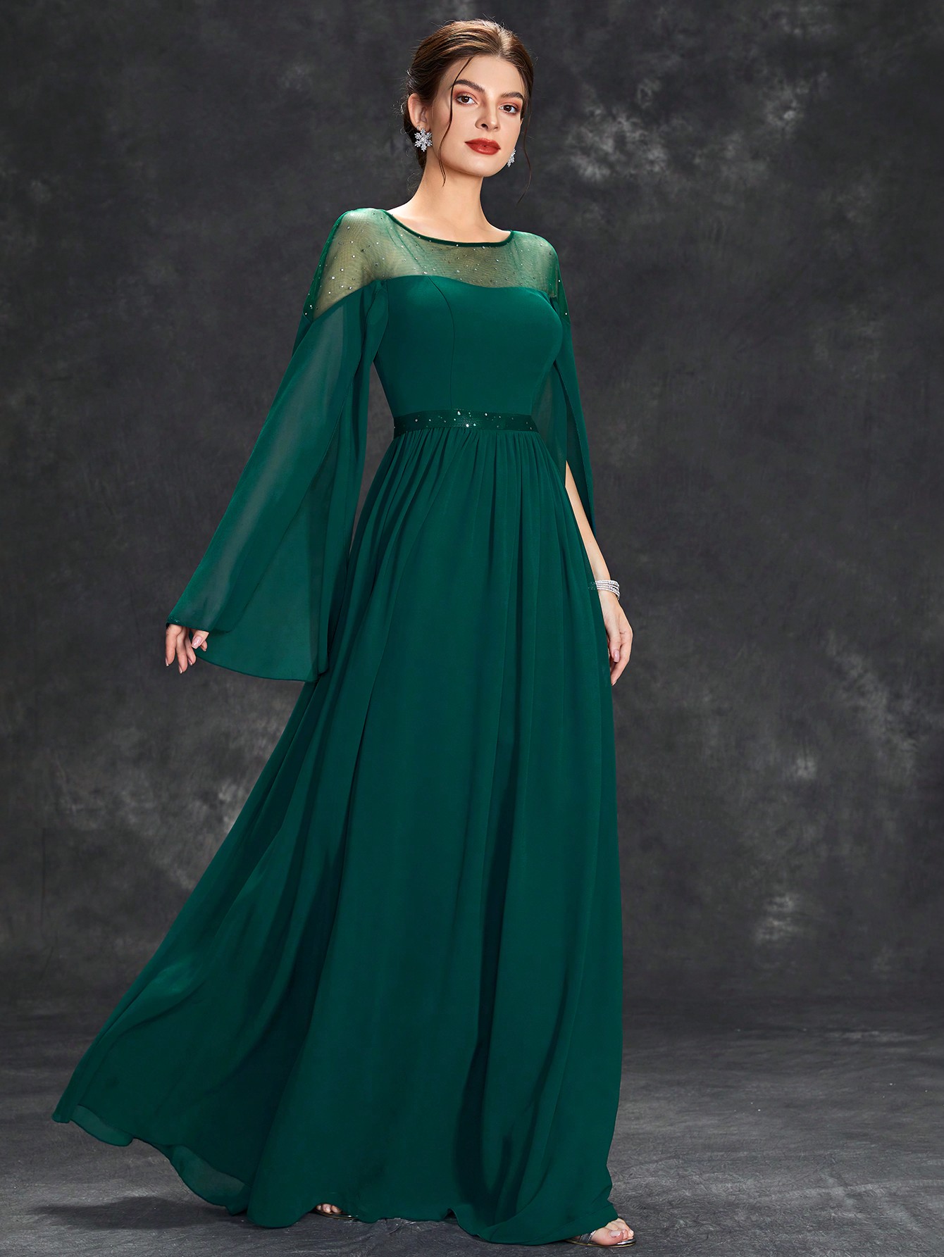 Leely Elegant Round Neck Split Sleeve A-line Party Dress