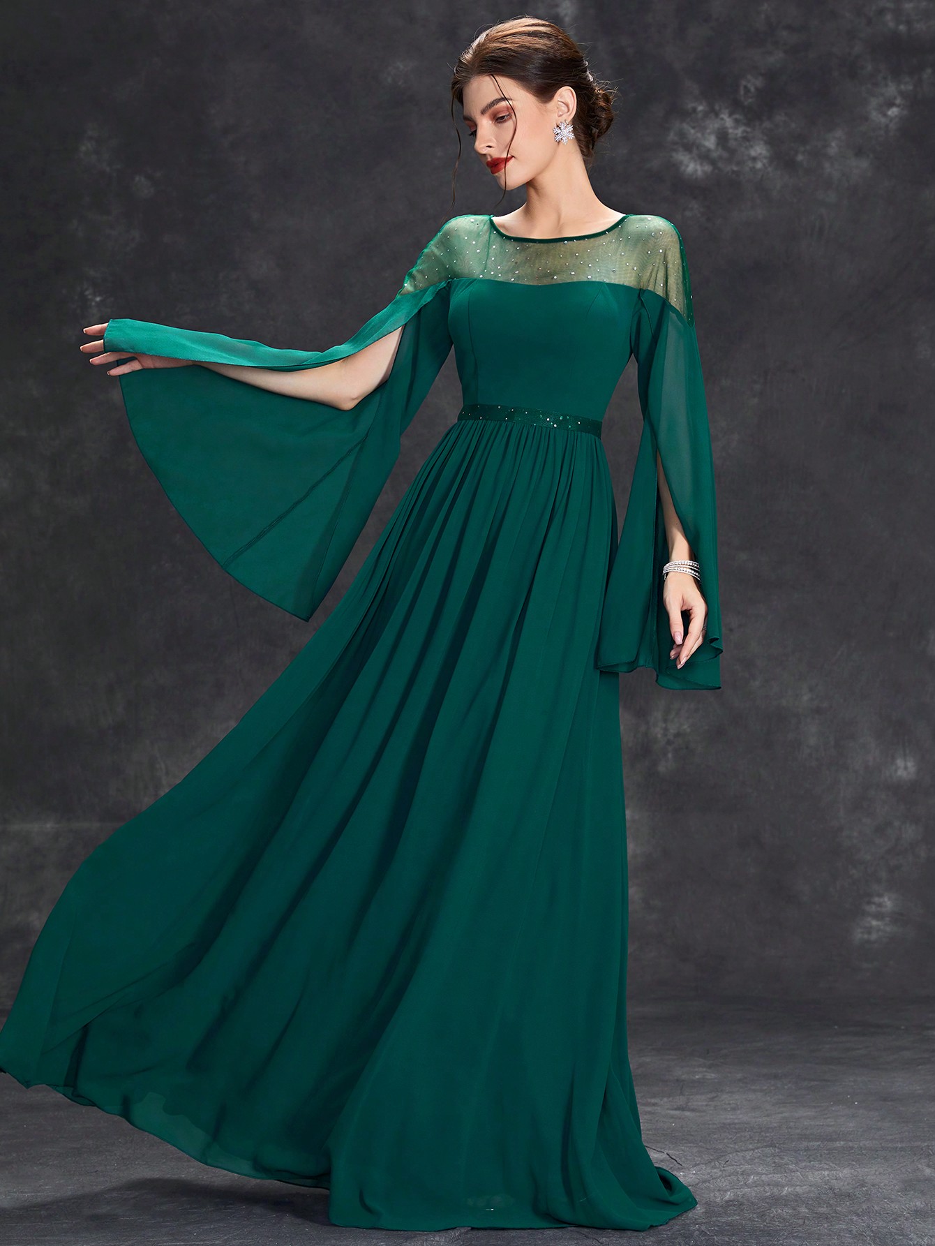 Leely Elegant Round Neck Split Sleeve A-line Party Dress