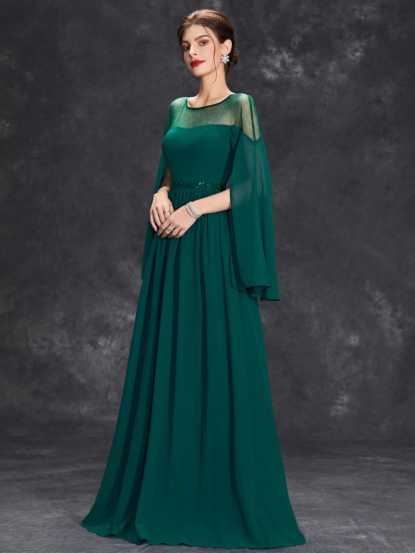 Leely Elegant Round Neck Split Sleeve A-line Party Dress