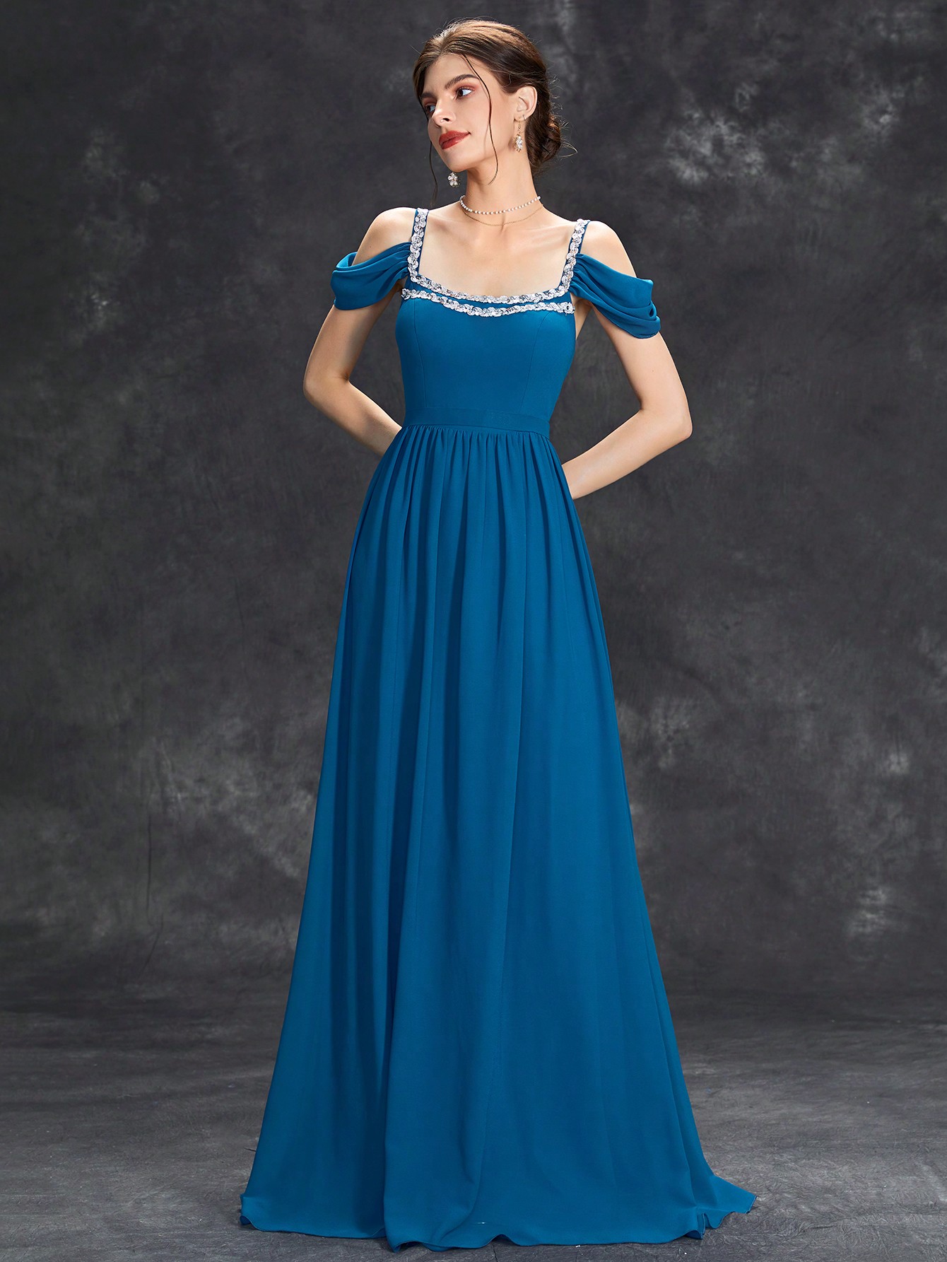 Leely Elegant Square Neck Cold Shoulder A-line Party Dress