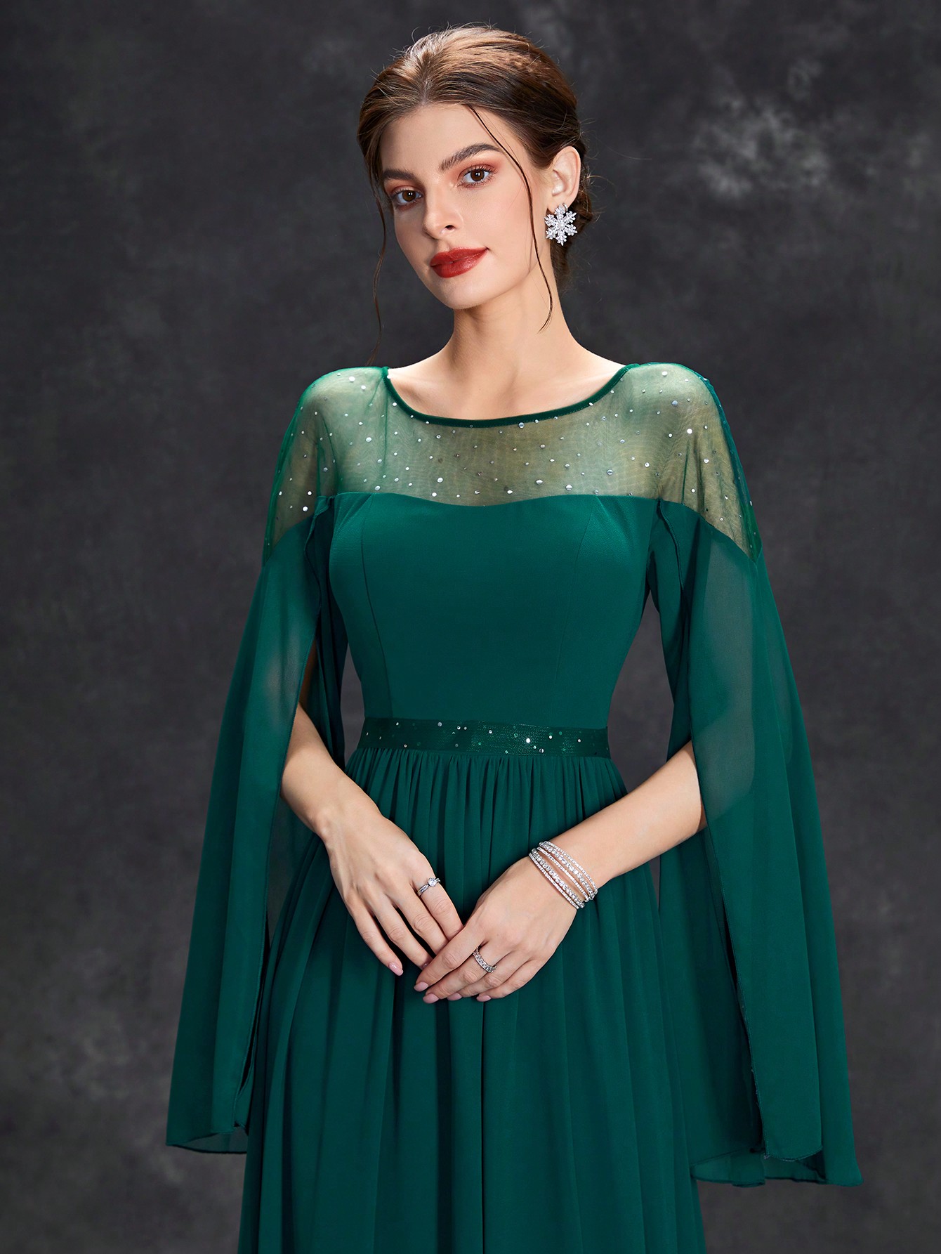 Leely Elegant Round Neck Split Sleeve A-line Party Dress