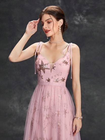 Leely Elegant Spaghetti Straps Sleeveless A-line Party Dress