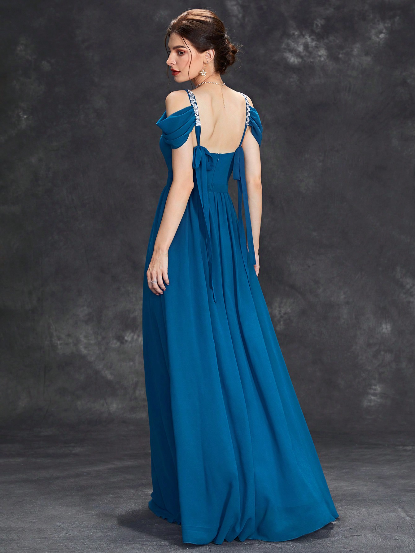 Leely Elegant Square Neck Cold Shoulder A-line Party Dress