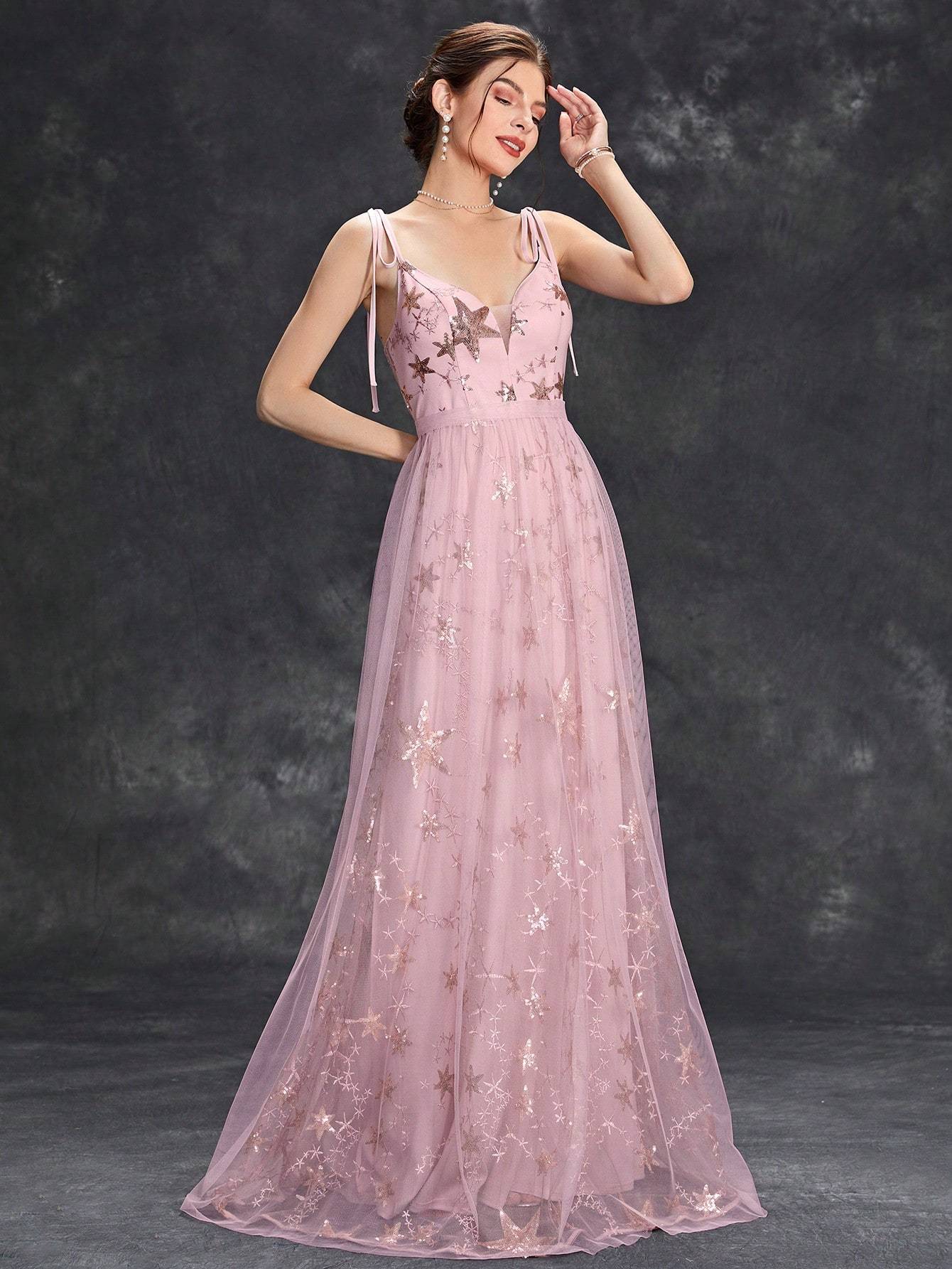 Leely Elegant Spaghetti Straps Sleeveless A-line Party Dress
