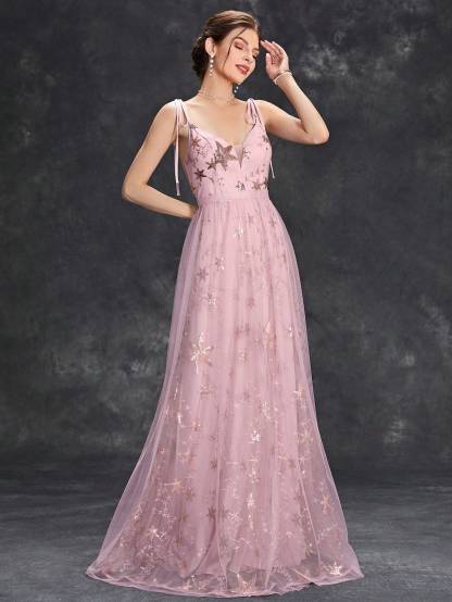 Leely Elegant Spaghetti Straps Sleeveless A-line Party Dress