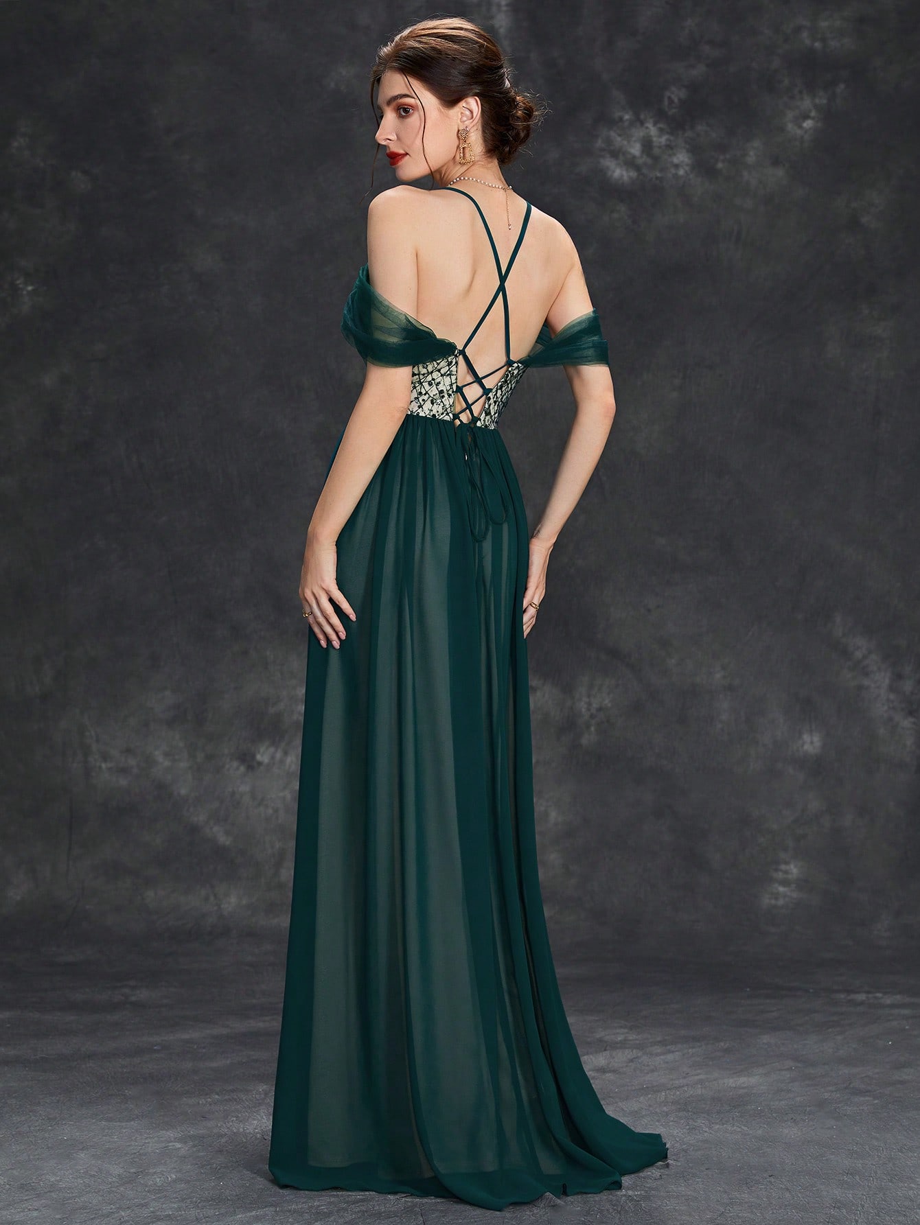 Leely Elegant Spaghetti Straps Cold Shoulder A-line Party Dress