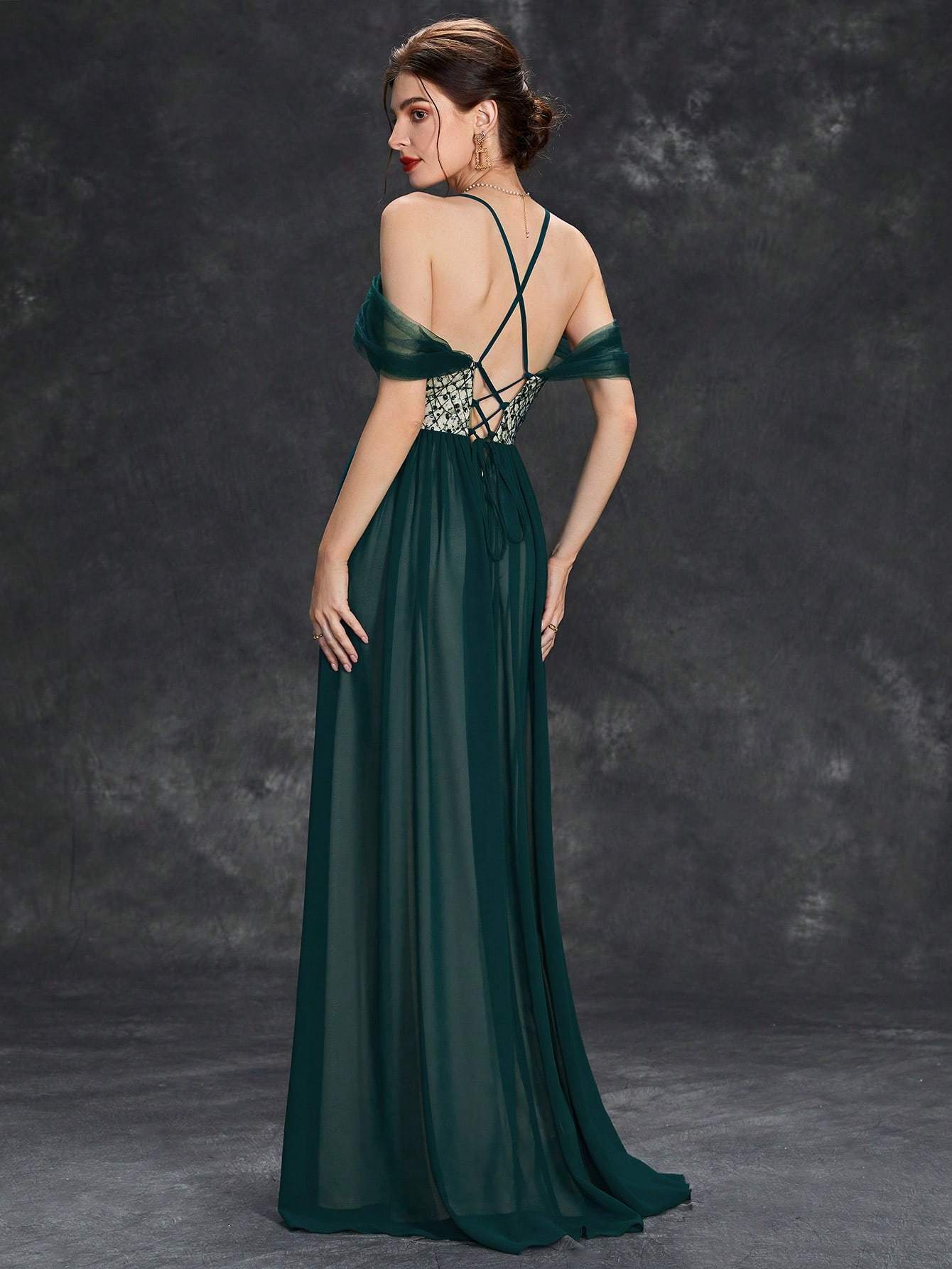Leely Elegant Spaghetti Straps Cold Shoulder A-line Party Dress