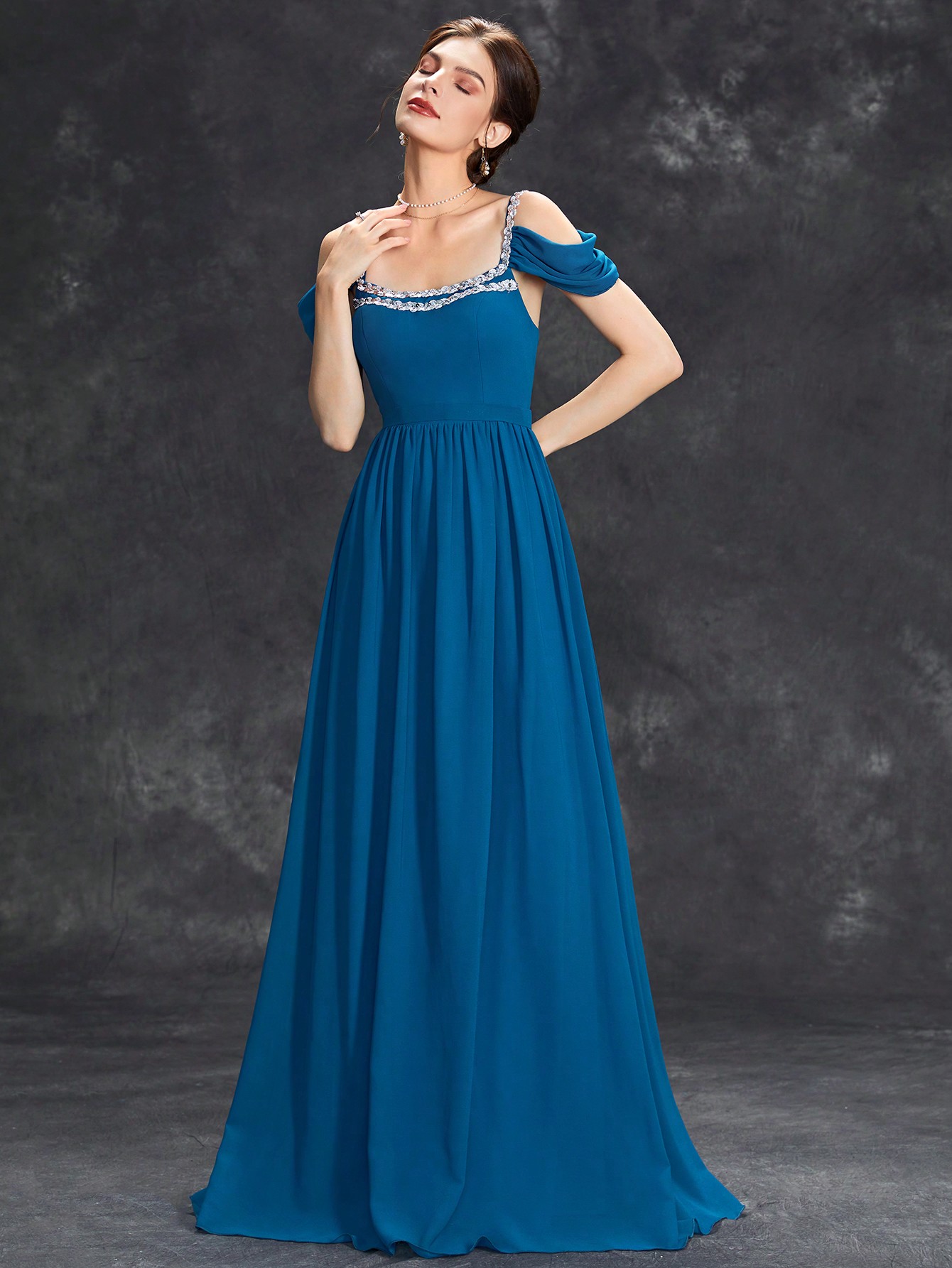 Leely Elegant Square Neck Cold Shoulder A-line Party Dress