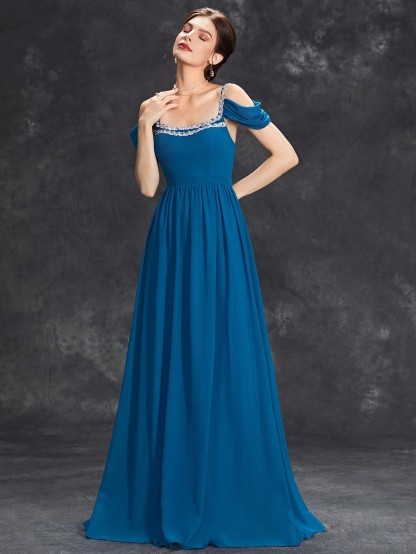 Leely Elegant Square Neck Cold Shoulder A-line Party Dress