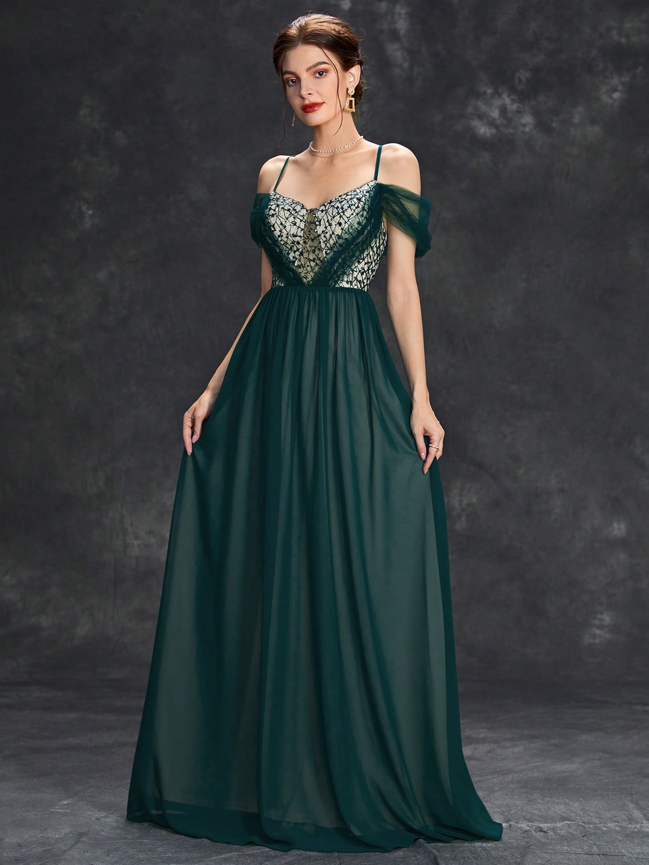 Leely Elegant Spaghetti Straps Cold Shoulder A-line Party Dress