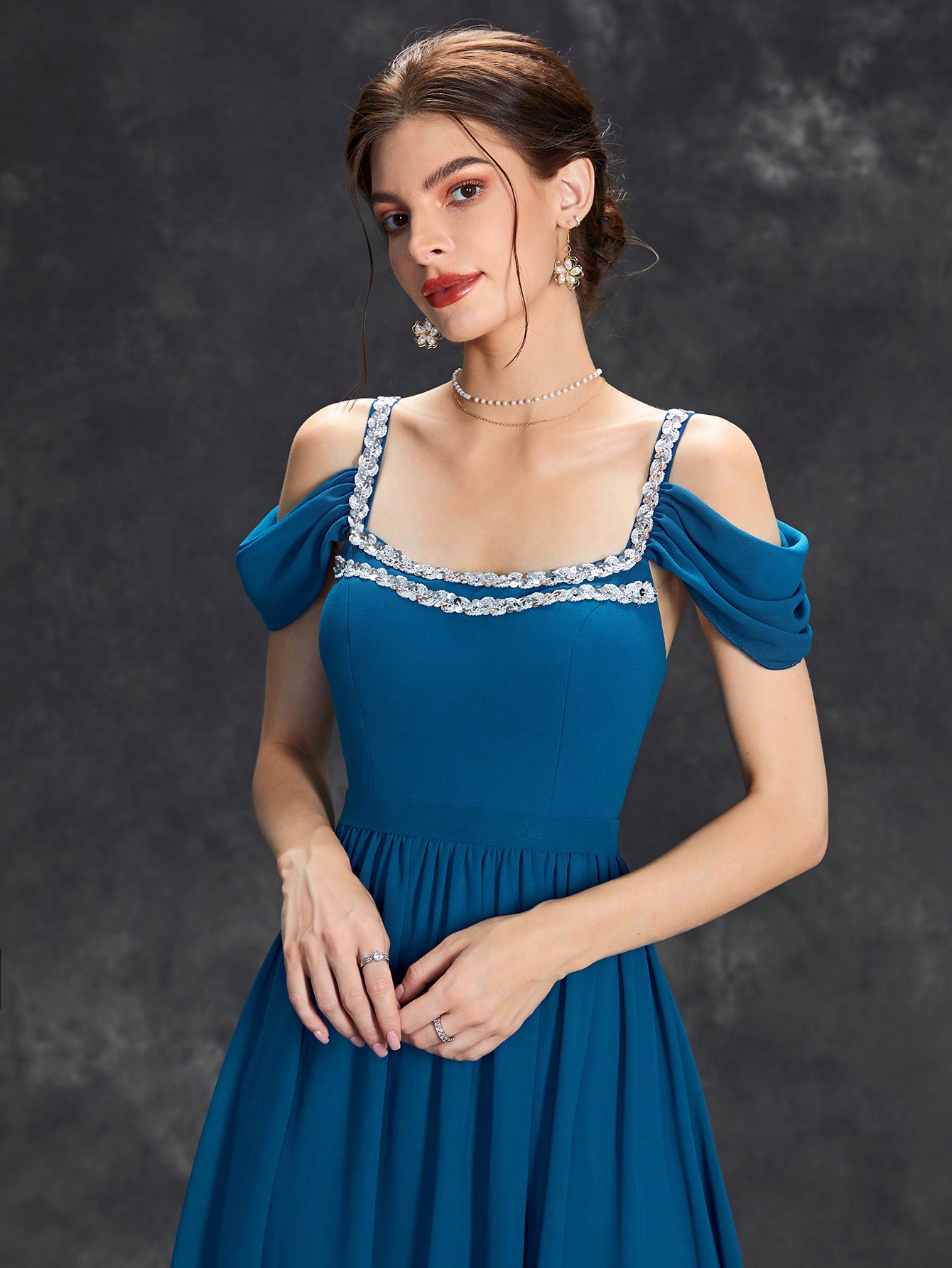Leely Elegant Square Neck Cold Shoulder A-line Party Dress