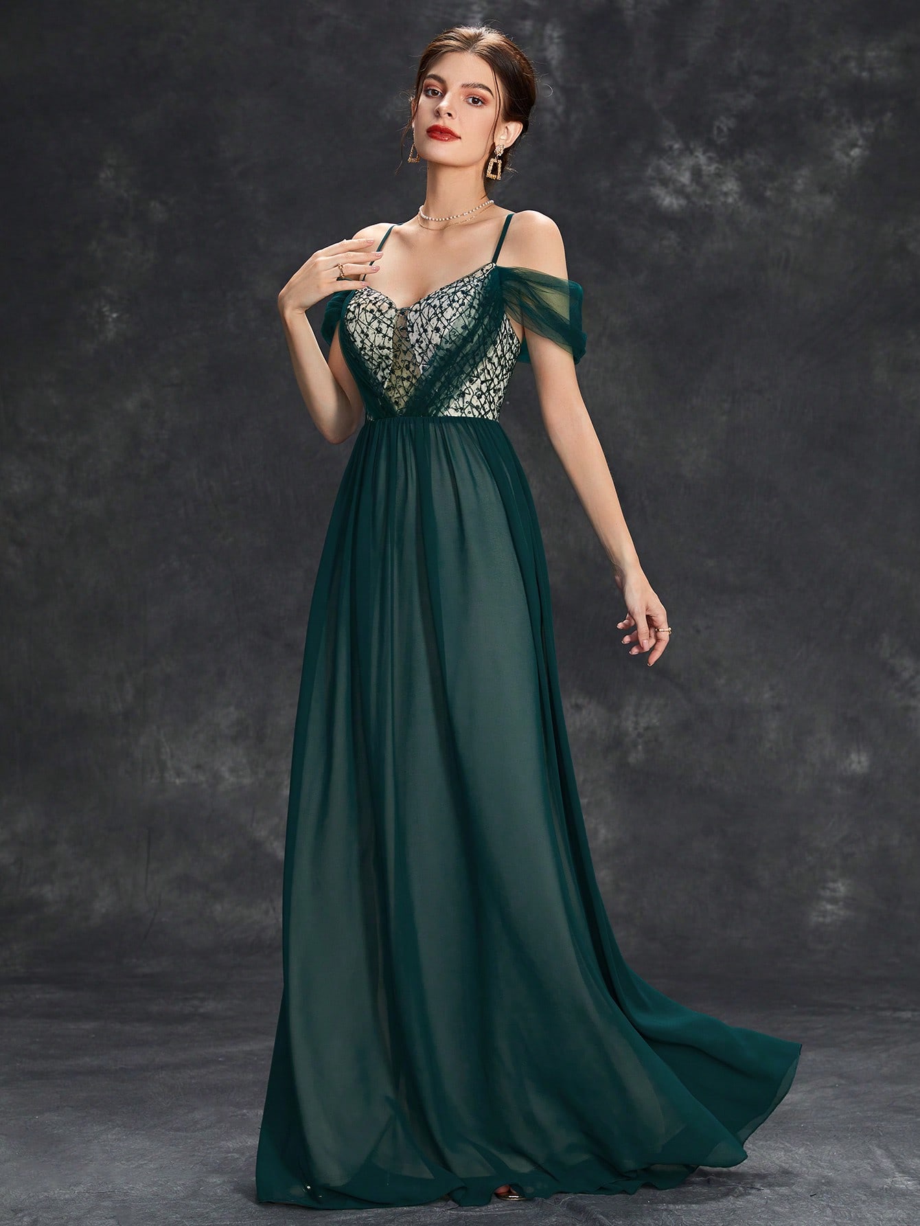 Leely Elegant Spaghetti Straps Cold Shoulder A-line Party Dress