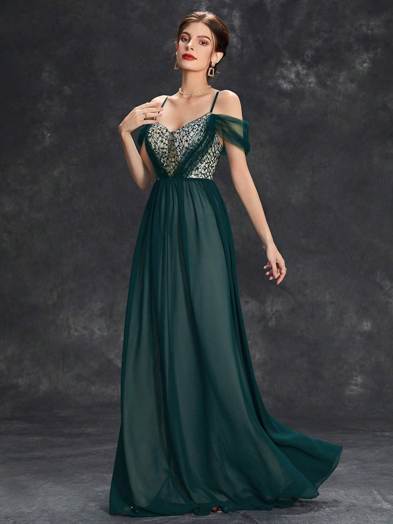 Leely Women's Elegant Sweetheart Cloak Sleeve Lace A-Line Dress