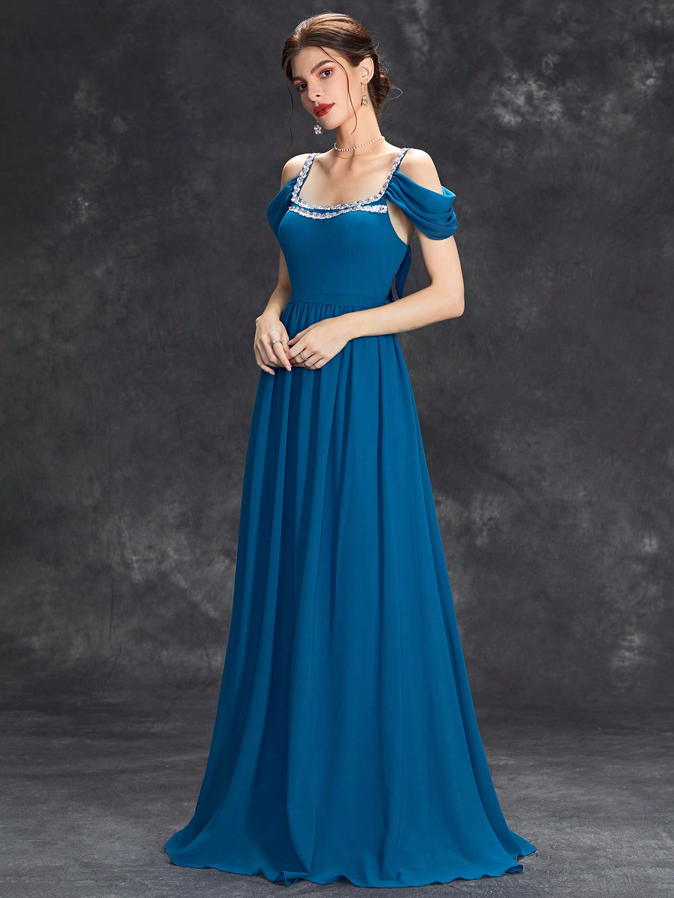 Leely Elegant Square Neck Cold Shoulder A-line Party Dress