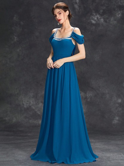 Leely Elegant Square Neck Cold Shoulder A-line Party Dress