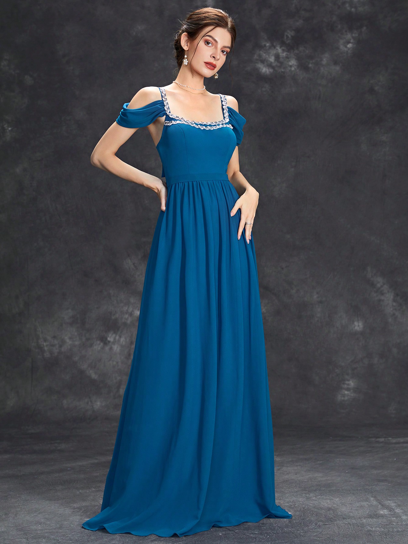Leely Elegant Square Neck Cold Shoulder A-line Party Dress