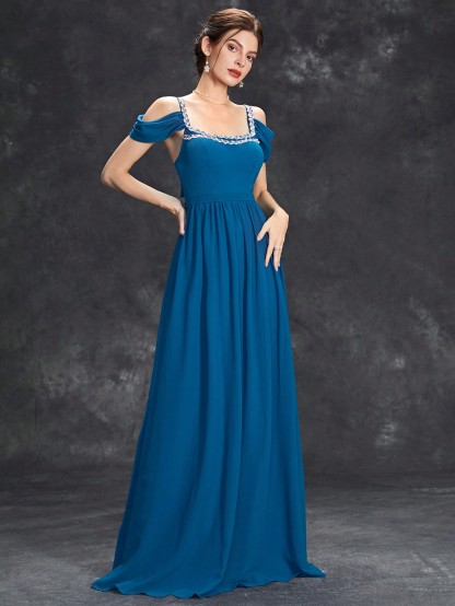 Leely Elegant Square Neck Cold Shoulder A-line Party Dress