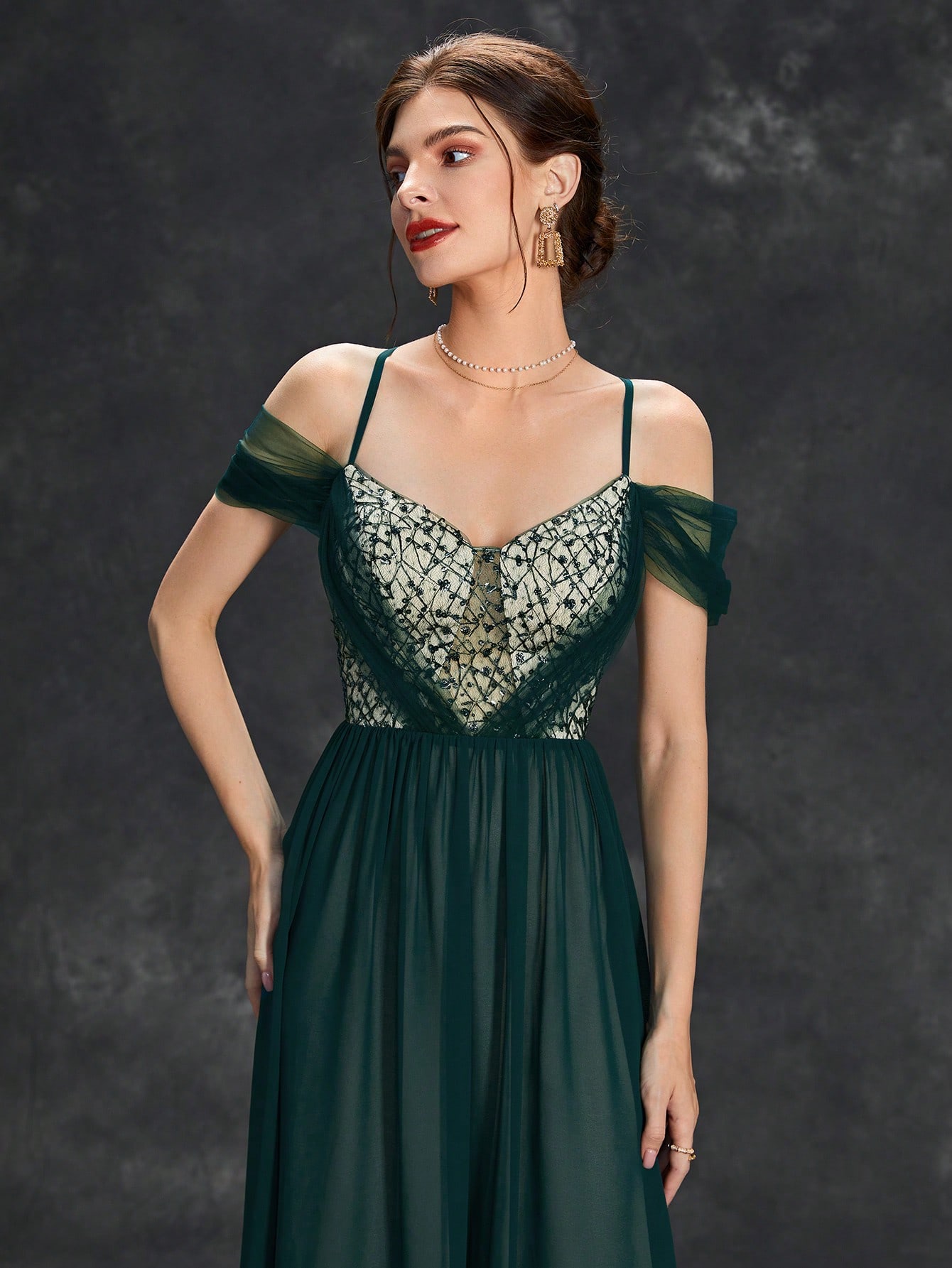 Leely Elegant Spaghetti Straps Cold Shoulder A-line Party Dress