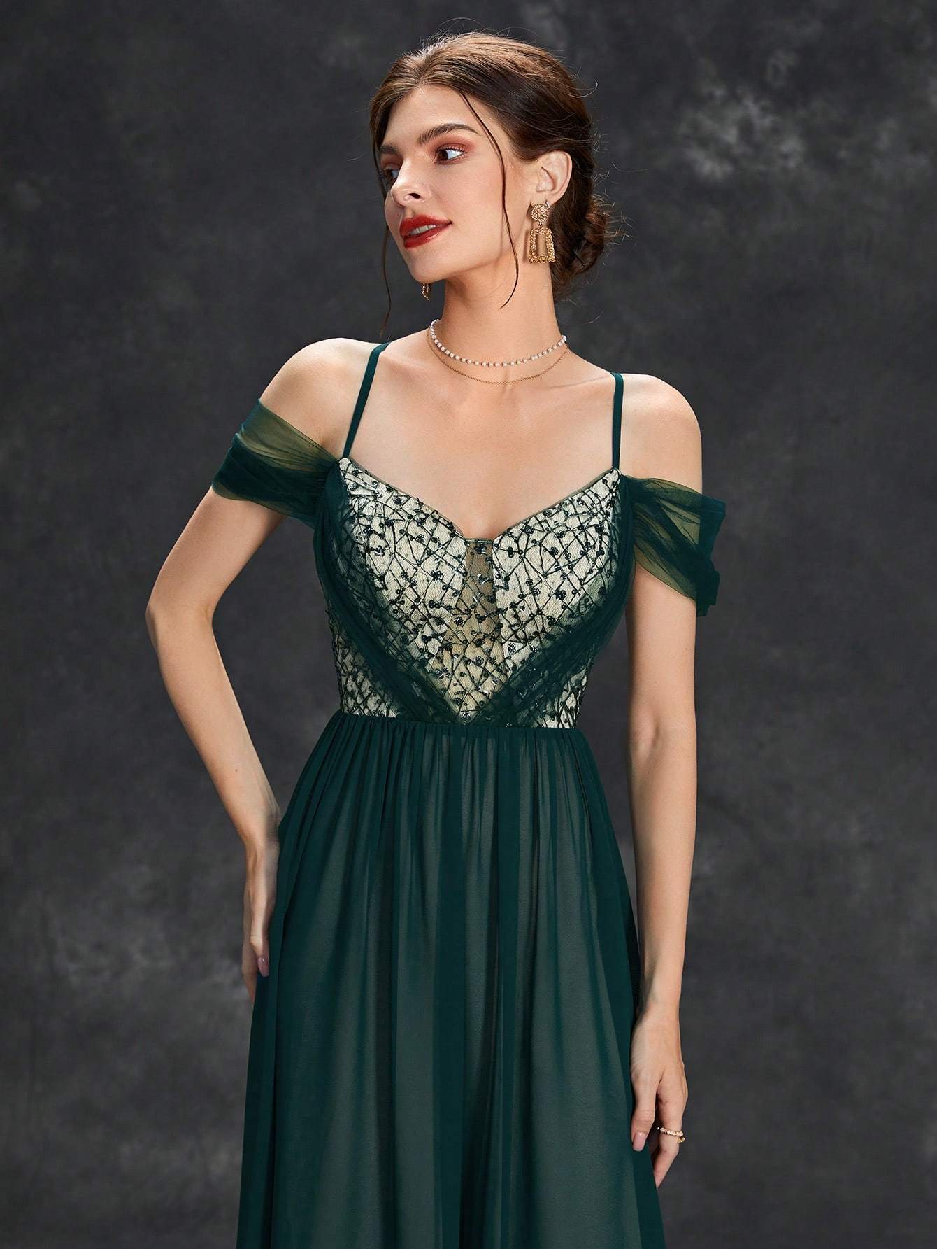 Leely Elegant Spaghetti Straps Cold Shoulder A-line Party Dress