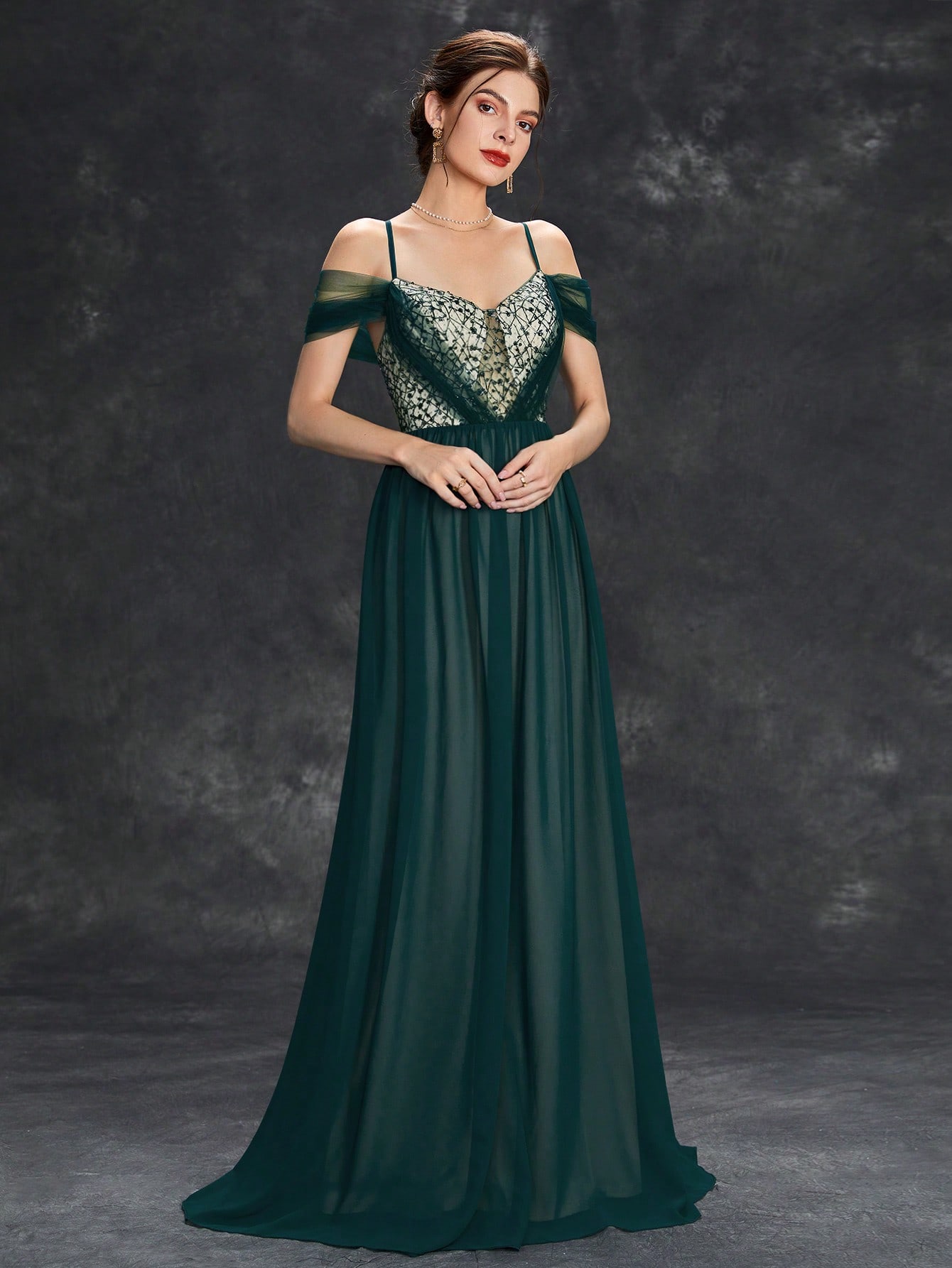 Leely Elegant Spaghetti Straps Cold Shoulder A-line Party Dress