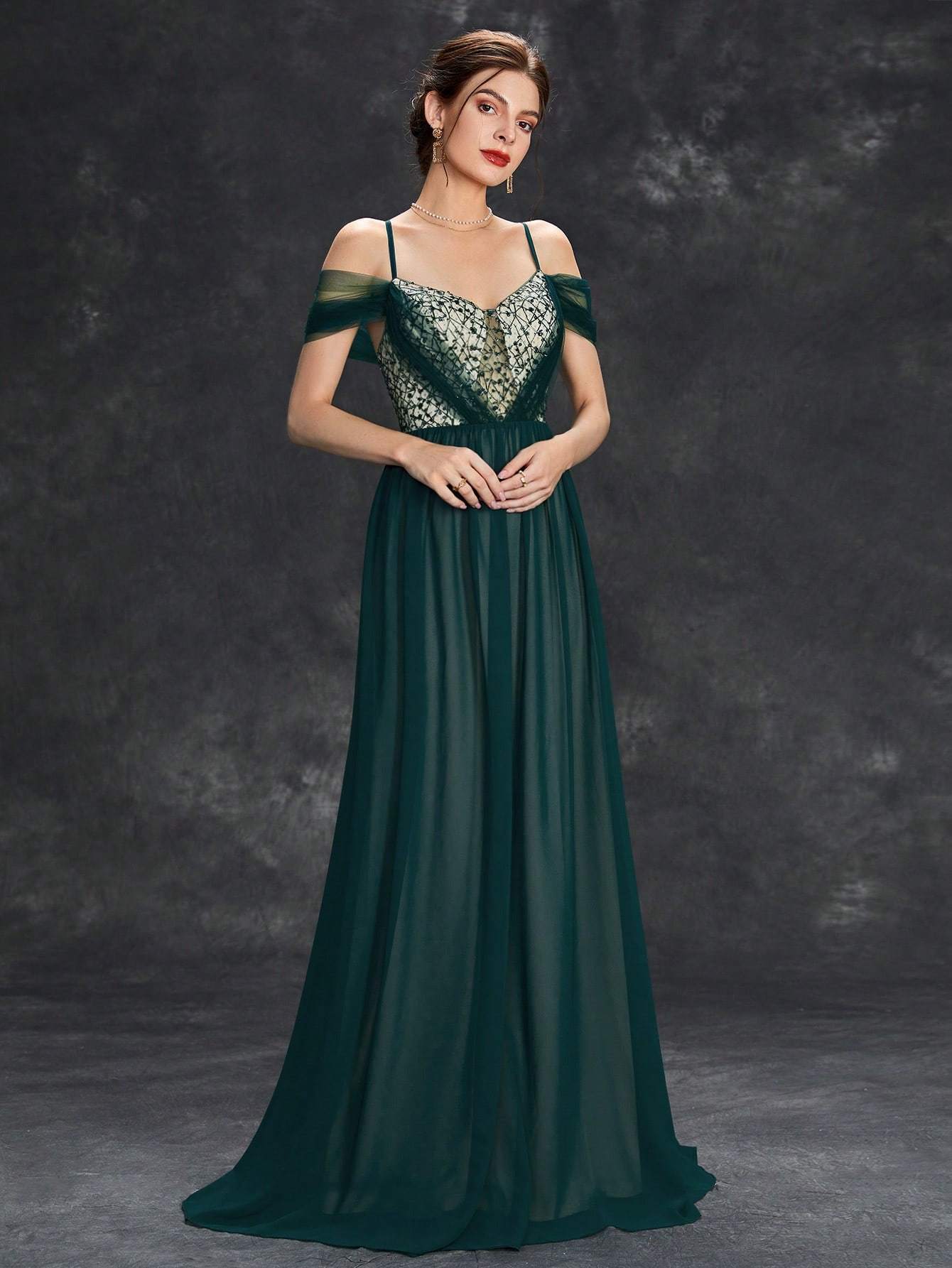 Leely Elegant Spaghetti Straps Cold Shoulder A-line Party Dress