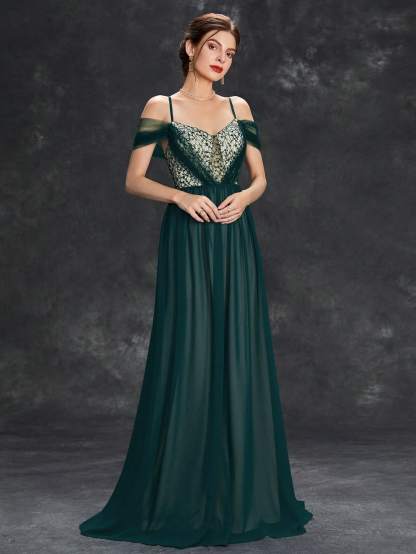 Leely Elegant Spaghetti Straps Cold Shoulder A-line Party Dress